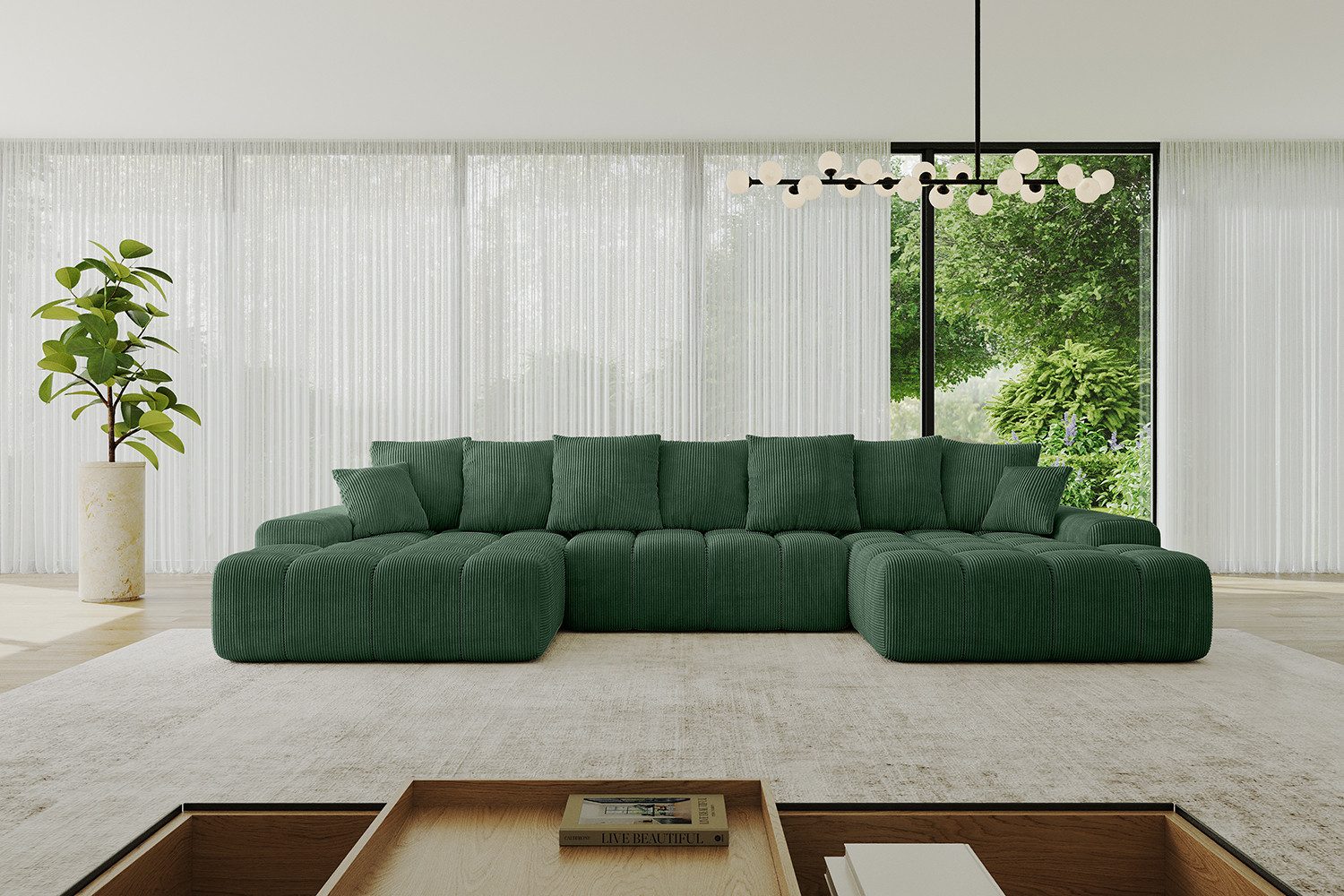 ALTDECOR Wohnlandschaft ENSI-U, Couch mit Schlaffunktion, Wohnzimmer - Wohnlandschaft, Corner Sofa Bett Eckcouch Couch U-Form Schlafcouch 353x164x69
