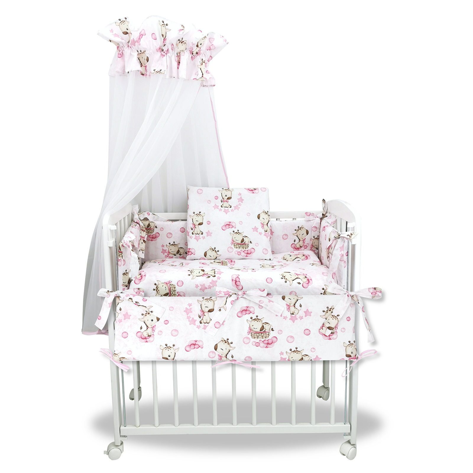 Baby-Delux Beistellbett Babybett Giraffe Rosa, 10-tlg., Stillbett 90x40 weiß höhenverstellbar, Matratze inkl. komplett Set