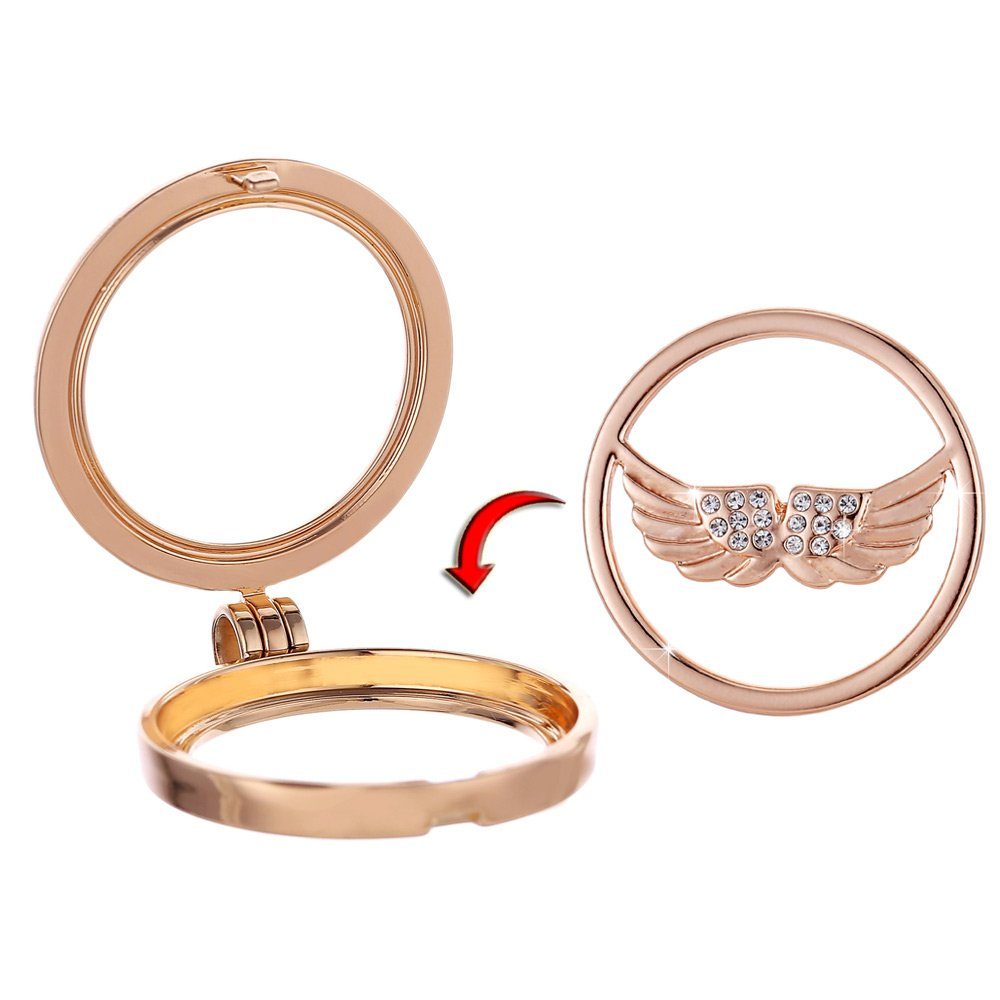 Morella Kette mit Anhänger Halskette 70 cm gold mit Münzanhänger 33 mm (2-tlg), Goldene Kette inkl. austauschbarem Coin, im Samtbeutel
