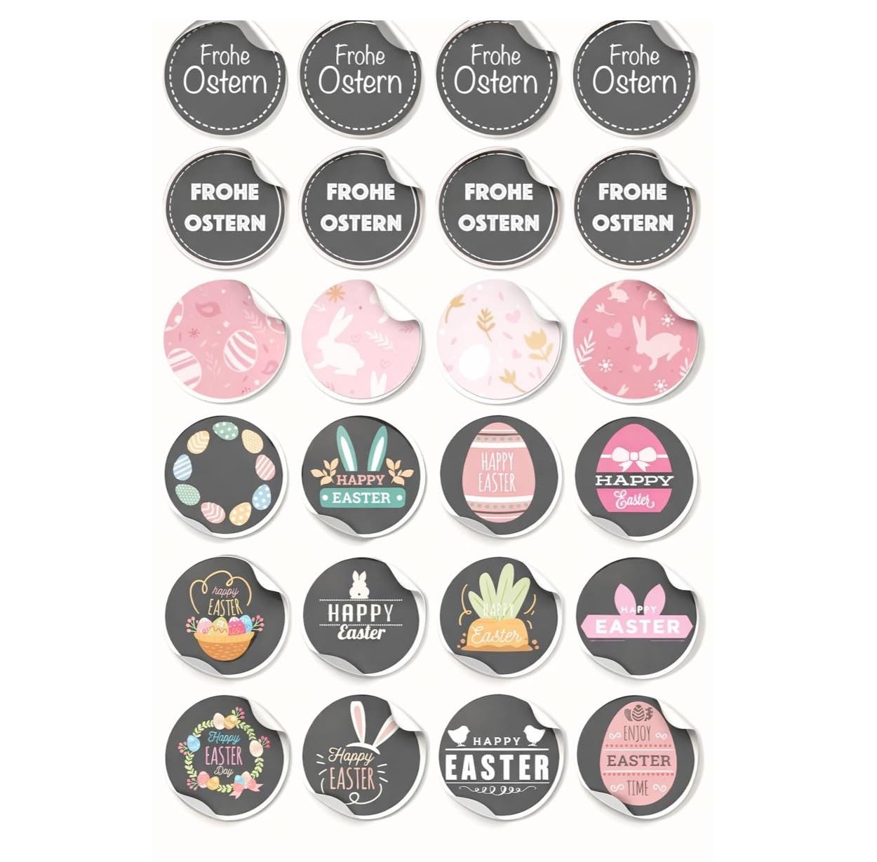 Hey!Easter® Sticker 24er Ostern Aufkleber Ø 5 cm - Ostereier Sticker, Ostern Dekoration, 5 cm Durchmesser