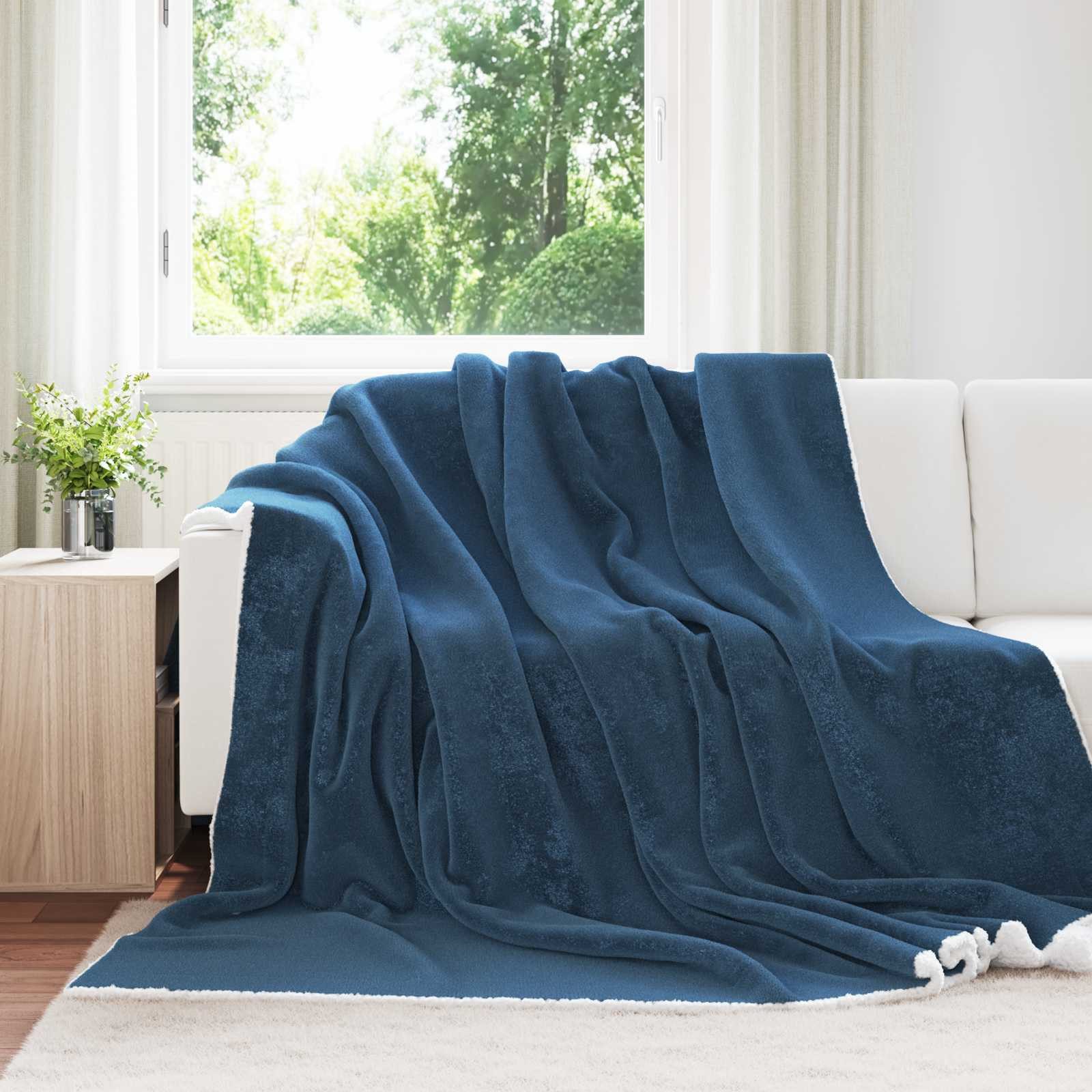 vidaXL Bettüberwurf Überwurfdecke Marineblau 220 x 240 cm 2.67 Fleece