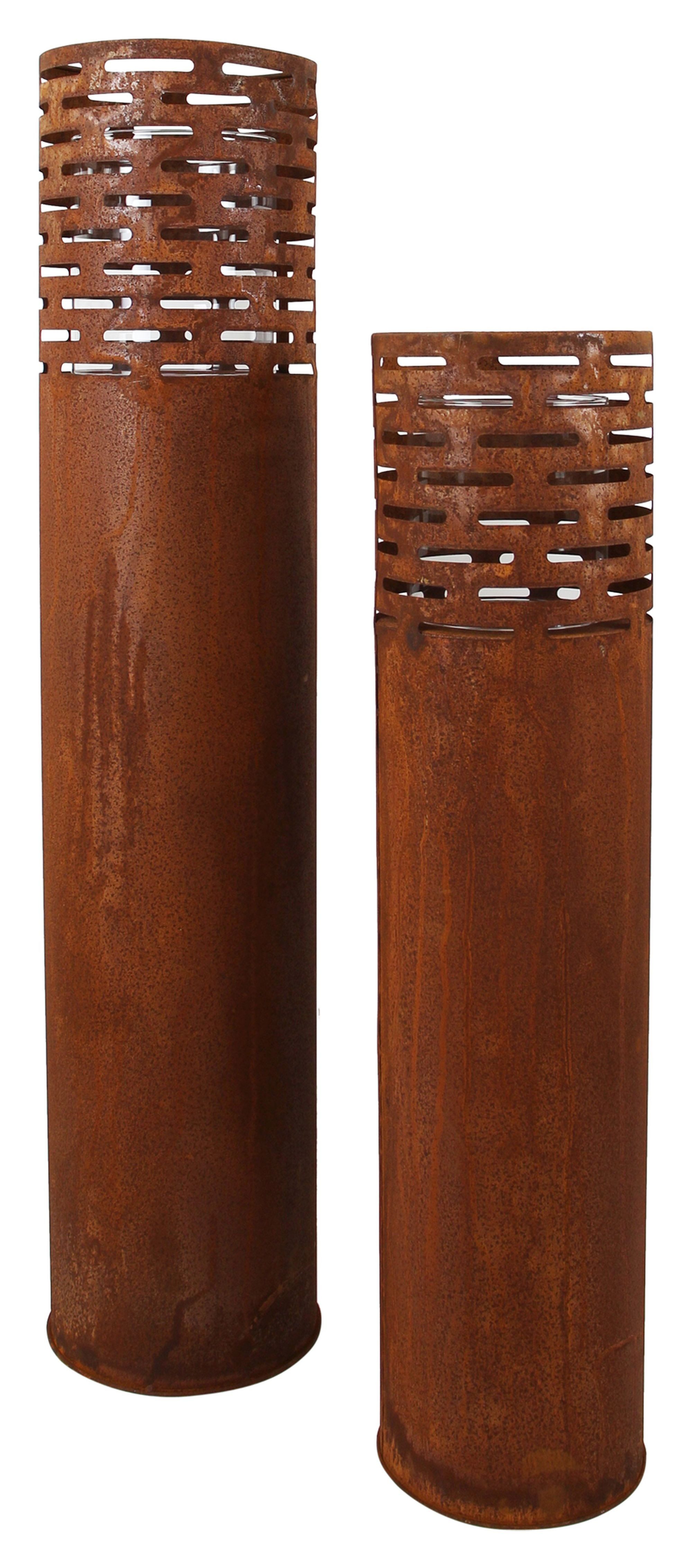 Dekoleidenschaft Bodenwindlicht Metall Windlichtsäule, Rost Finish, Outdoor günstig online kaufen