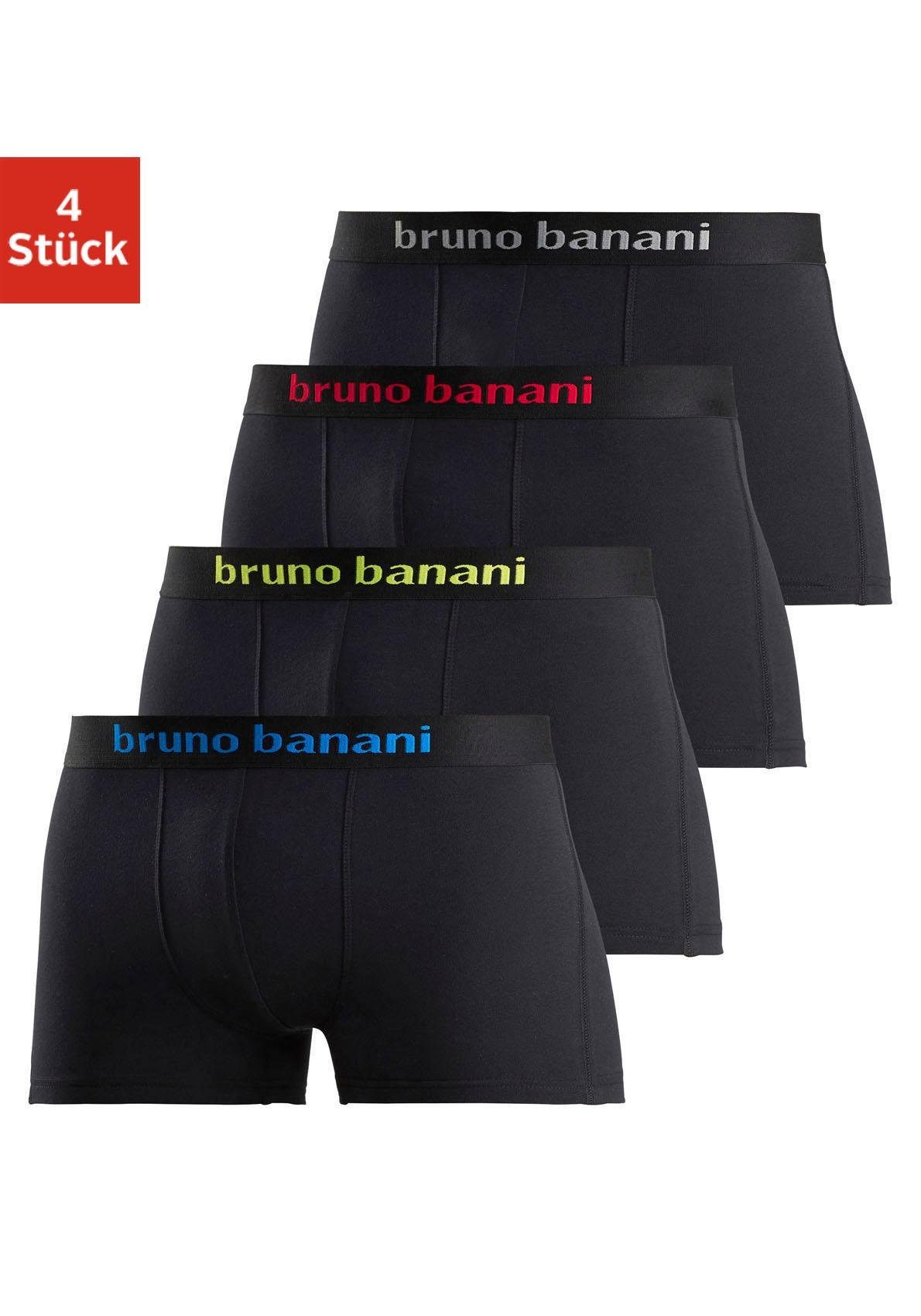 Bruno Banani Boxer (Packung, 4-St) mit farbigen Marken-Schriftzug am Bündchen schwarz
