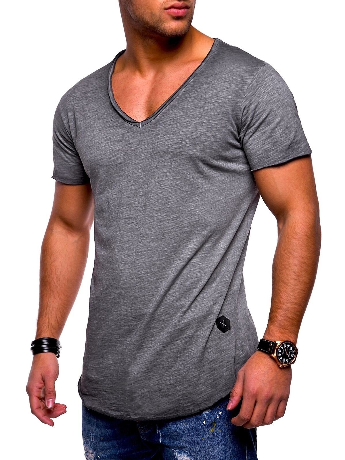 behype T-Shirt NUKE (1-tlg) mit V-Ausschnitt dunkelgrau
