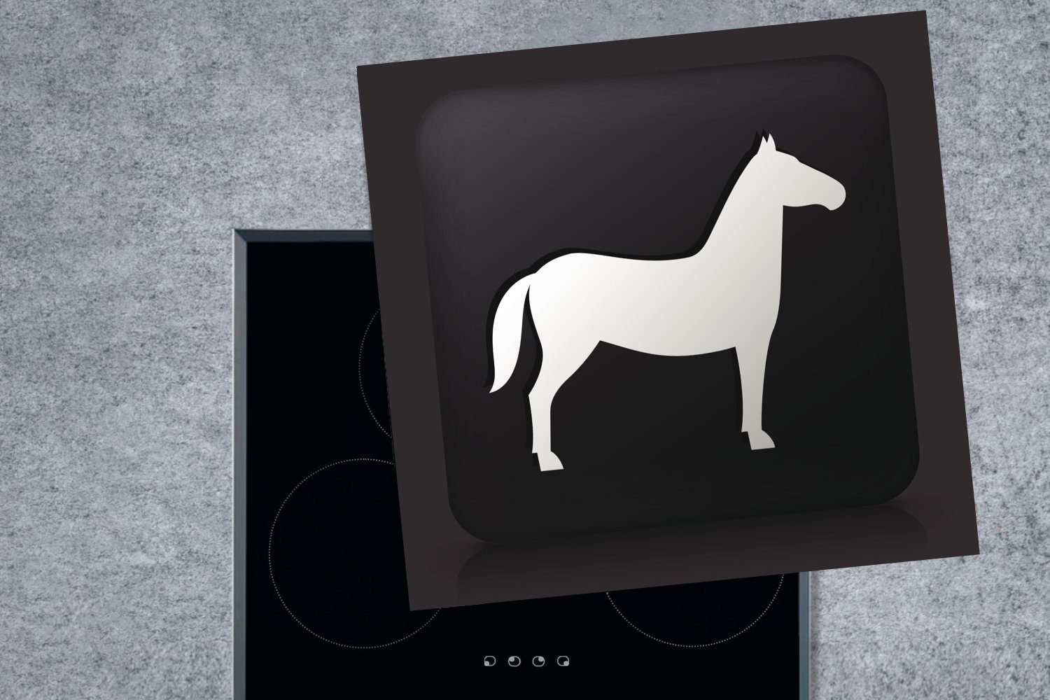 Hintergrund, Illustration Herdblende-/Abdeckplatte cm, schwarzem für auf MuchoWow küche Vinyl, Arbeitsplatte Pferdes Ceranfeldabdeckung, Eine tlg), eines 78x78 (1