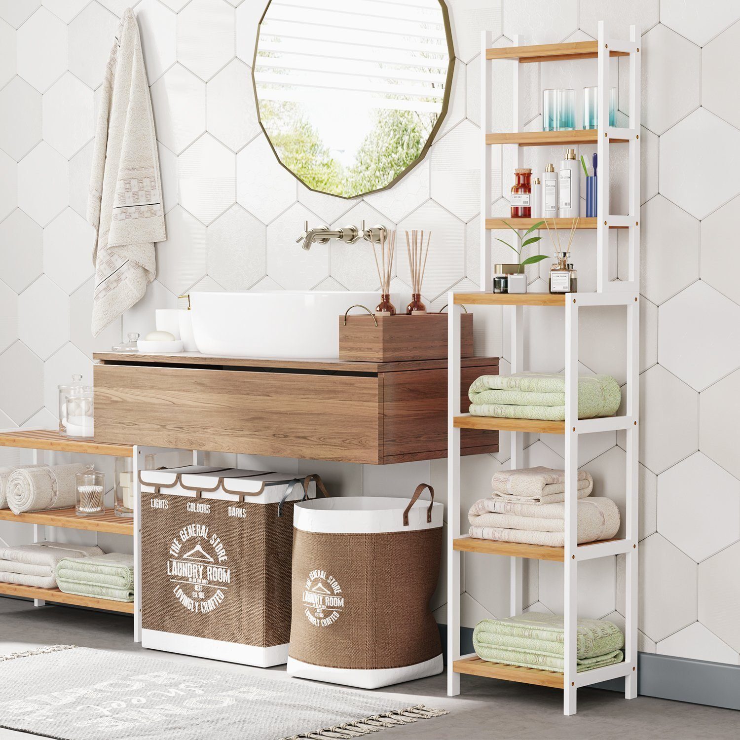 Homfa Badregal, 2-IN-1 Design, Standregal Schmal mit 7 Ablagen 160x36x28cm günstig online kaufen