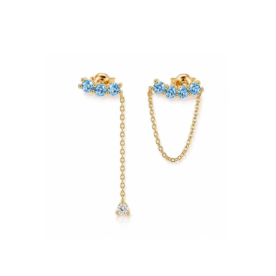Suzan Gold Creolen-Set Ohrringe mit Kette 925 Sterling Silber – Elegante asymmetrische, Zeitloses Design, vielseitig kombinierbar, ideal als Geschenk