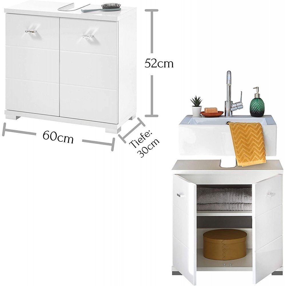 Waschbeckenschrank ca. Bega 30 POOL Unterschrank Hochglanz x Beckenschrank Consult Weiß x 57 cm WBU Badezimmerspiegelschrank 60