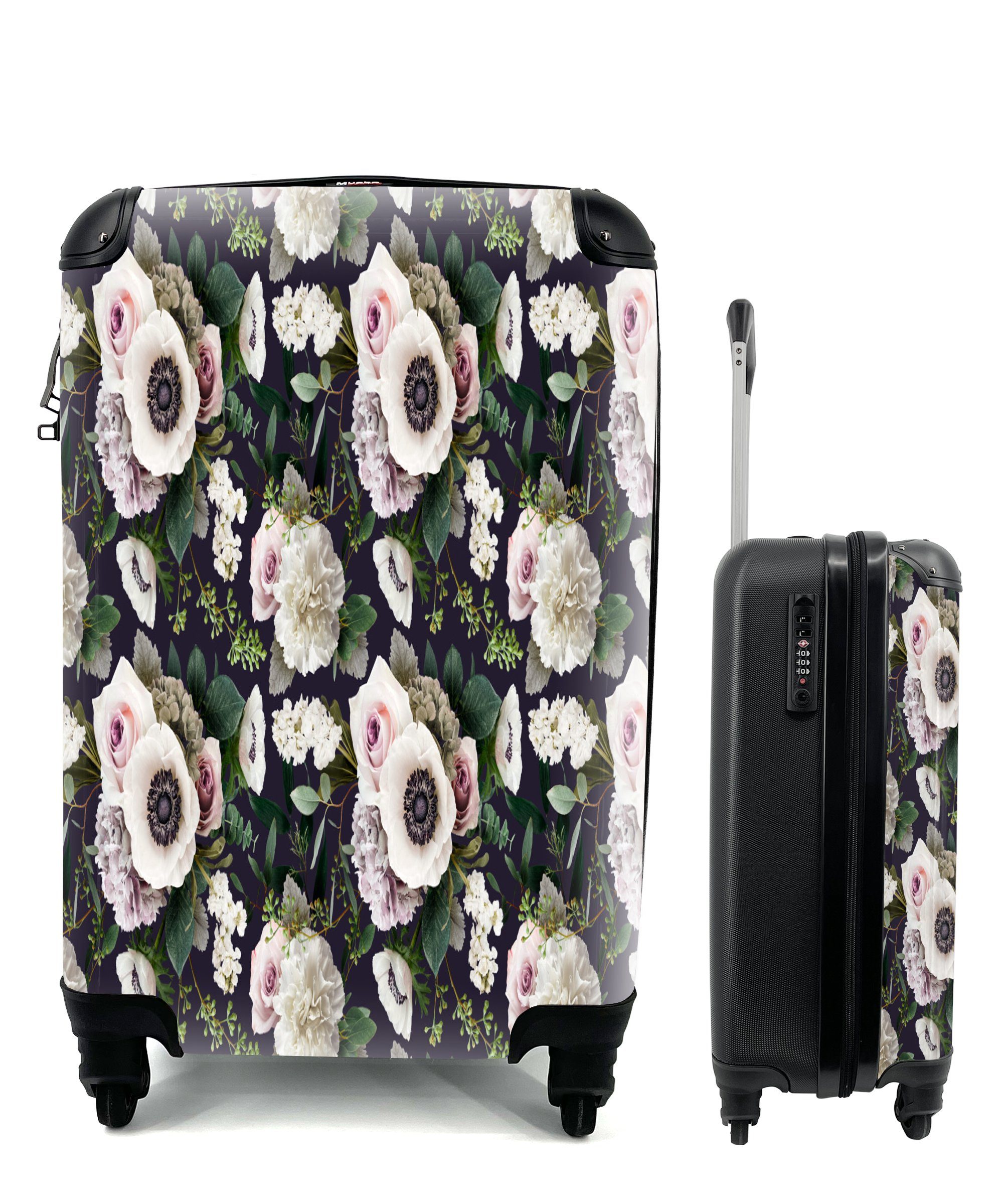 Trolley, Muster Blumen Ferien, mit Rollen, Handgepäck 4 Reisetasche für - rollen, - MuchoWow - Anemone Farben, Reisekoffer Handgepäckkoffer