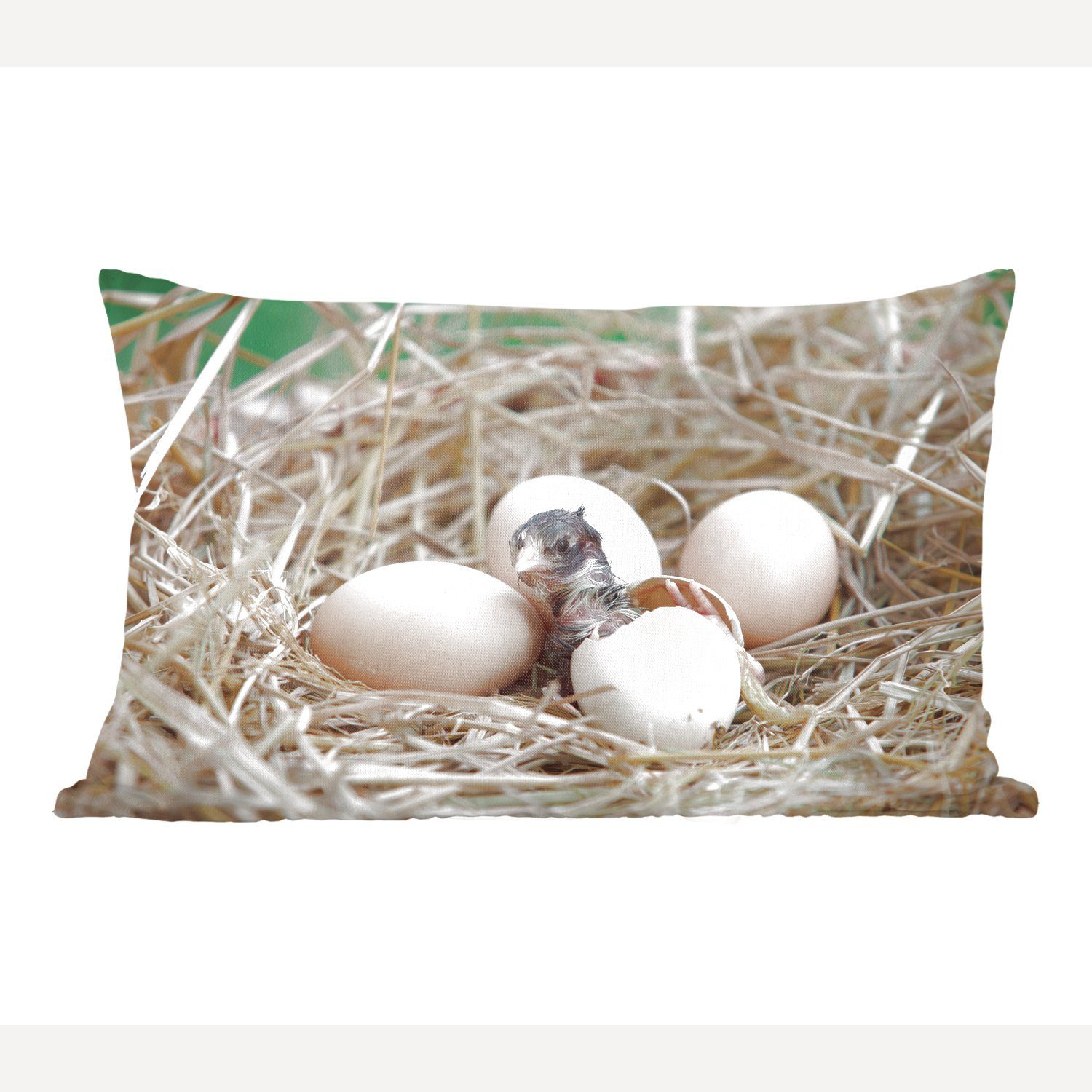 MuchoWow Dekokissen Neugeborenes Huhn, das aus dem Ei schlüpft, Wohzimmer Dekoration, Zierkissen, Dekokissen mit Füllung, Schlafzimmer