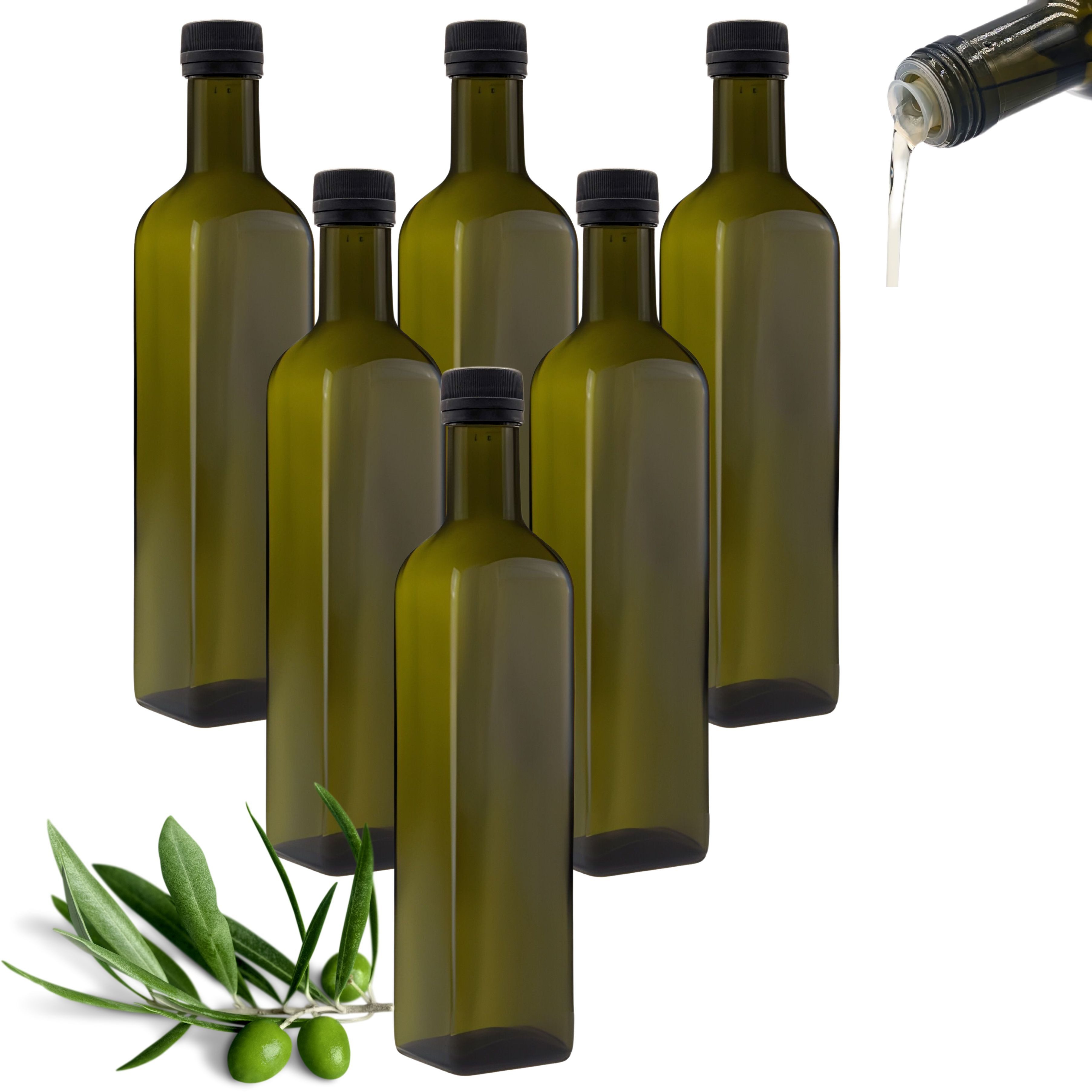 mikken Ölspender 6er Set Ölflaschen 500 ml mit Ausgießer braune / grüne Dosierflasche, (6-tlg), inkl. 6 Beschriftungsetiketten
