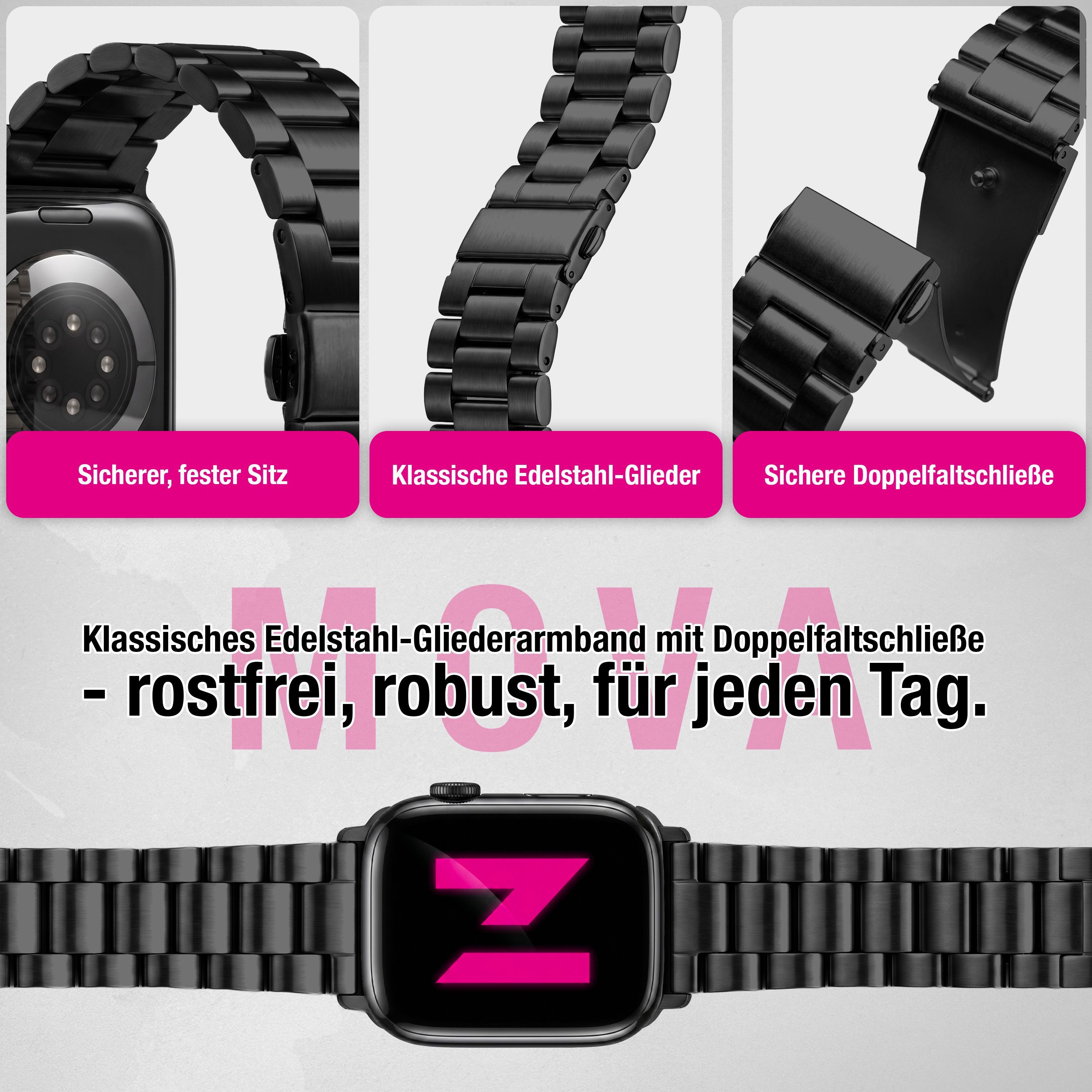 Nalia Smartwatch-Armband Apple Watch 49mm/46/45/44/42(Serie 1-3), Edelstahl Ersatzband / für Business & Freizeit / Rostfrei & Kratzfest