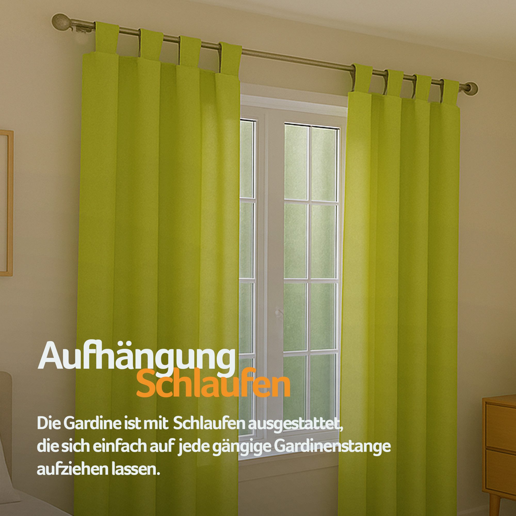 Bestlivings Gardine "Ellen" mit Schlaufen (2 St), Schlaufe, blickdicht, Polyester, einfarbig, modern, waschbar bei 30°C