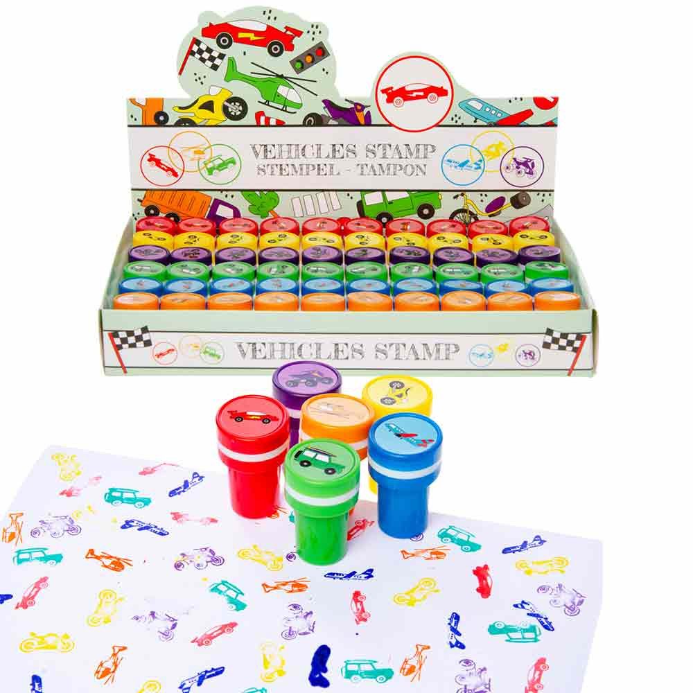LG-Imports Stempel Kinder mit Fahrzeug Motiven im Display Stempelkissen (60-tlg)