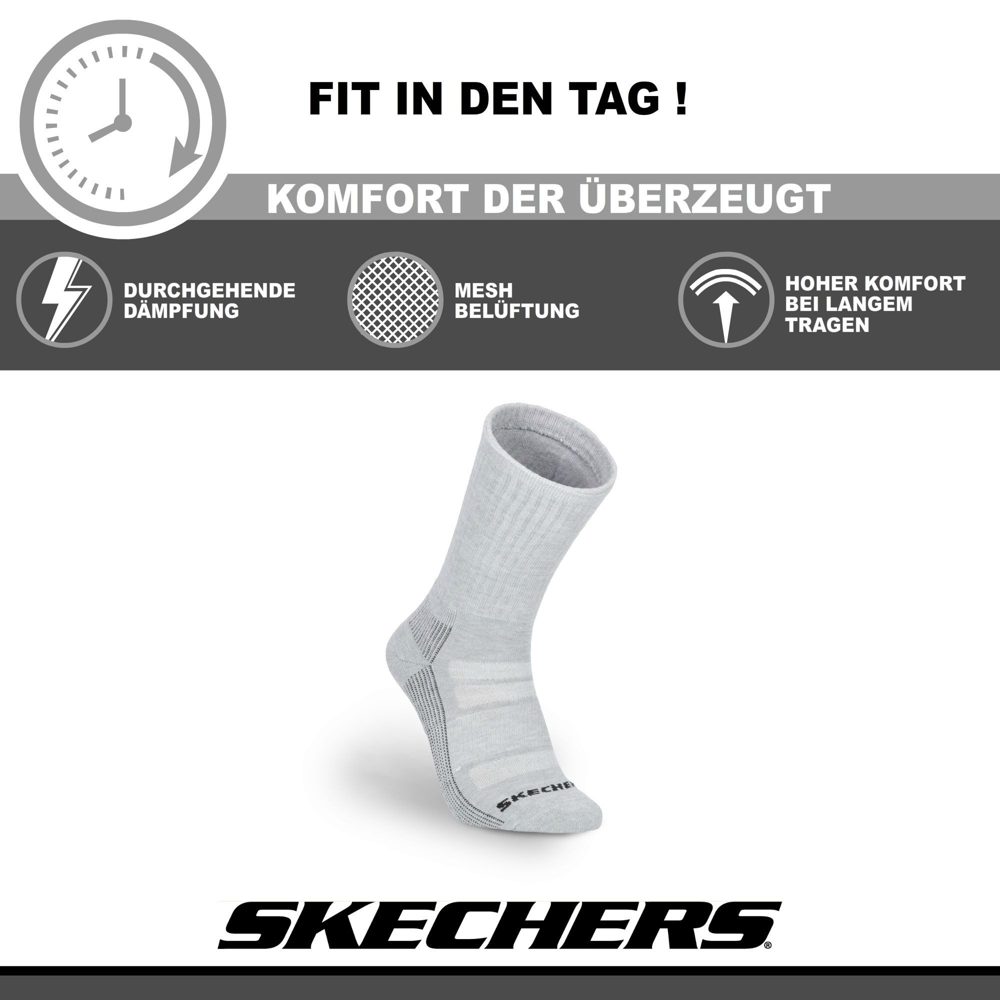 Skechers Socken Herren - Atmungsaktiv und komfortabel - Robust und Langlebig (3er, 6er Pack und 12er Pack) Robustes Material und bequemer Tragekomfort - Fußgewölbe-Unterstützung