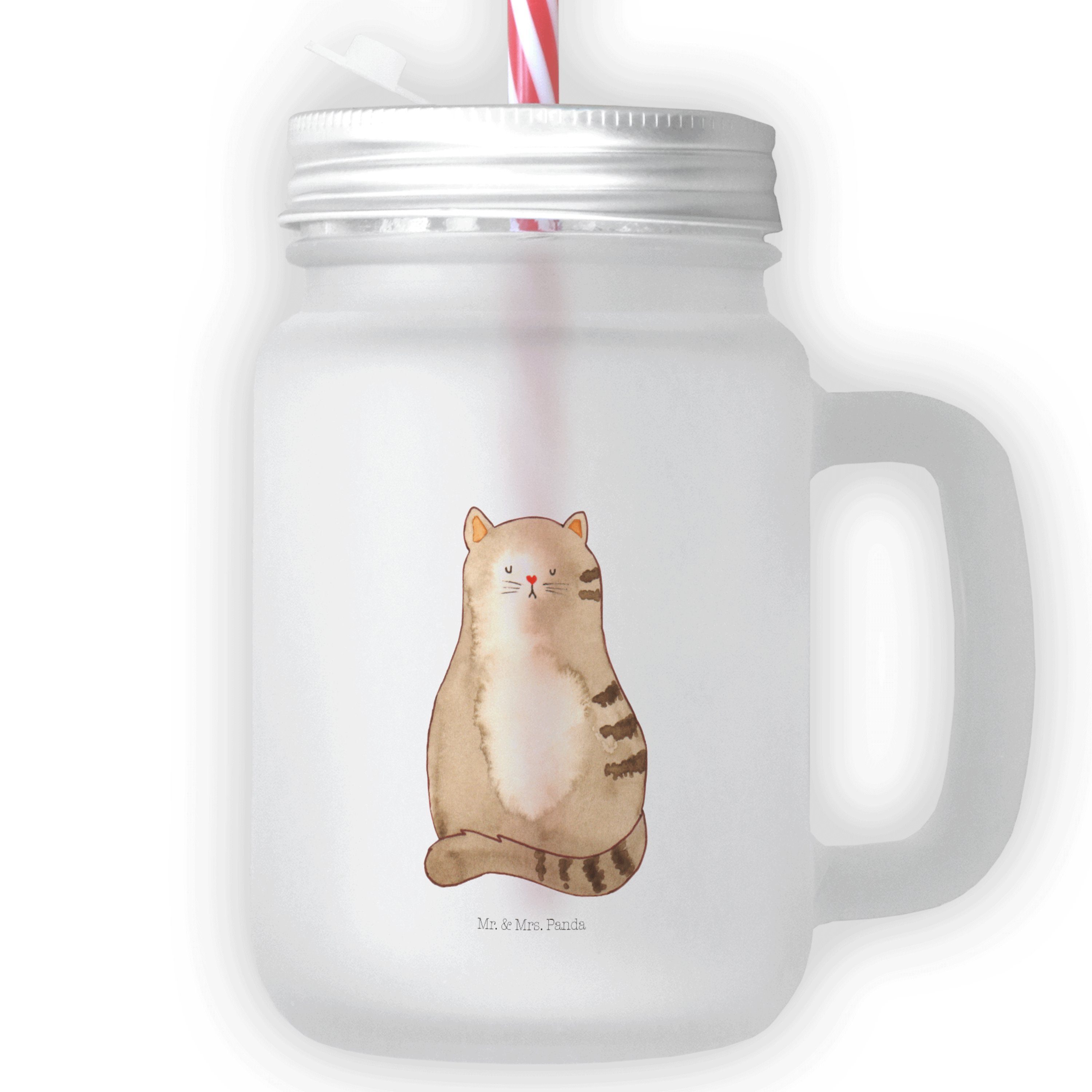 Mr. & Mrs. Panda Glas Katze sitzend - Transparent - Geschenk, Herz, Familie, Lebensinhalt, Premium Glas