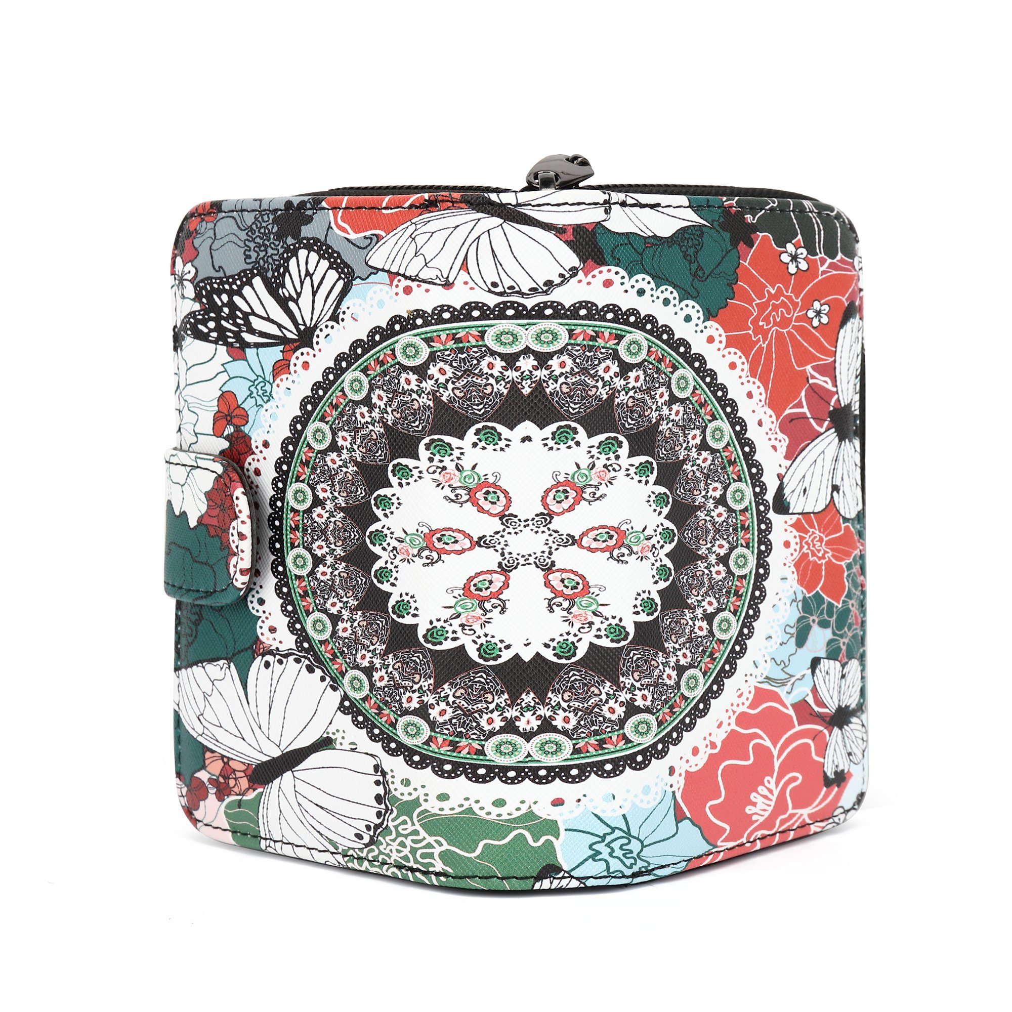 Praktische im Geldbeutel TAN.TOMI mit Mandala Brieftasche Platz mit und Blumen- Schmetterling-MC4 Blütenmuster Aufteilung viel Stil,