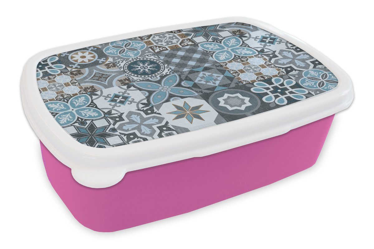 MuchoWow Lunchbox Blume - Kunststoff, Mädchen, Erwachsene, Design Figuren, für Snackbox, Blau - (2-tlg), - Kinder, Brotdose Brotbox rosa Kunststoff