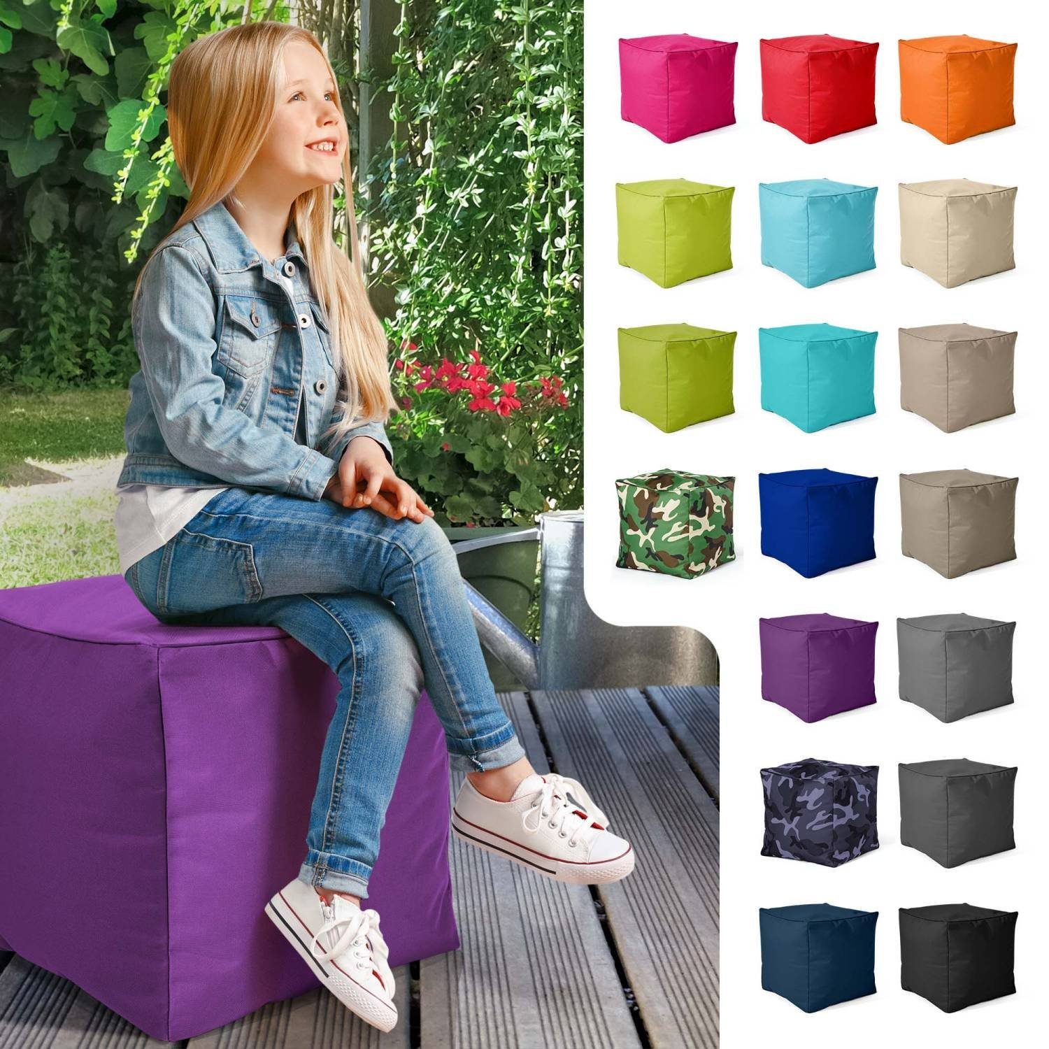 Sitzkissen für Bodenkissen Lila mit EPS-Perlen Cube - Erwachsene Fußhocker Fußkissen Kinder für Green Sitzhocker und Bean Füllung, (Hocker Sitzsäcke), 40x40x40cm Sitz-Pouf Sitzsack