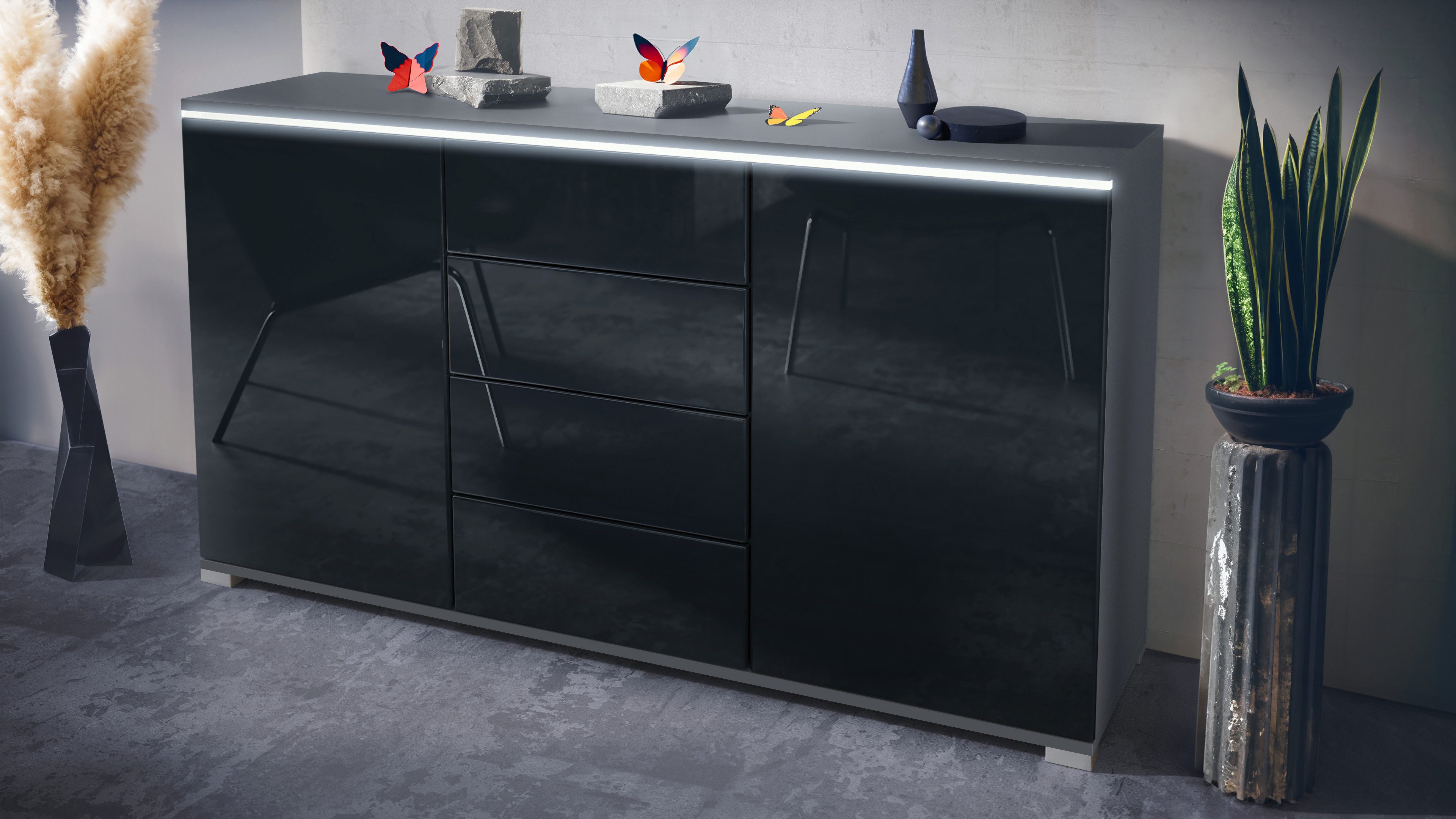 Vladon Sideboard Faro V1 (Kommode mit 2 Türen & 4 Schubladen, Schrank mit L günstig online kaufen