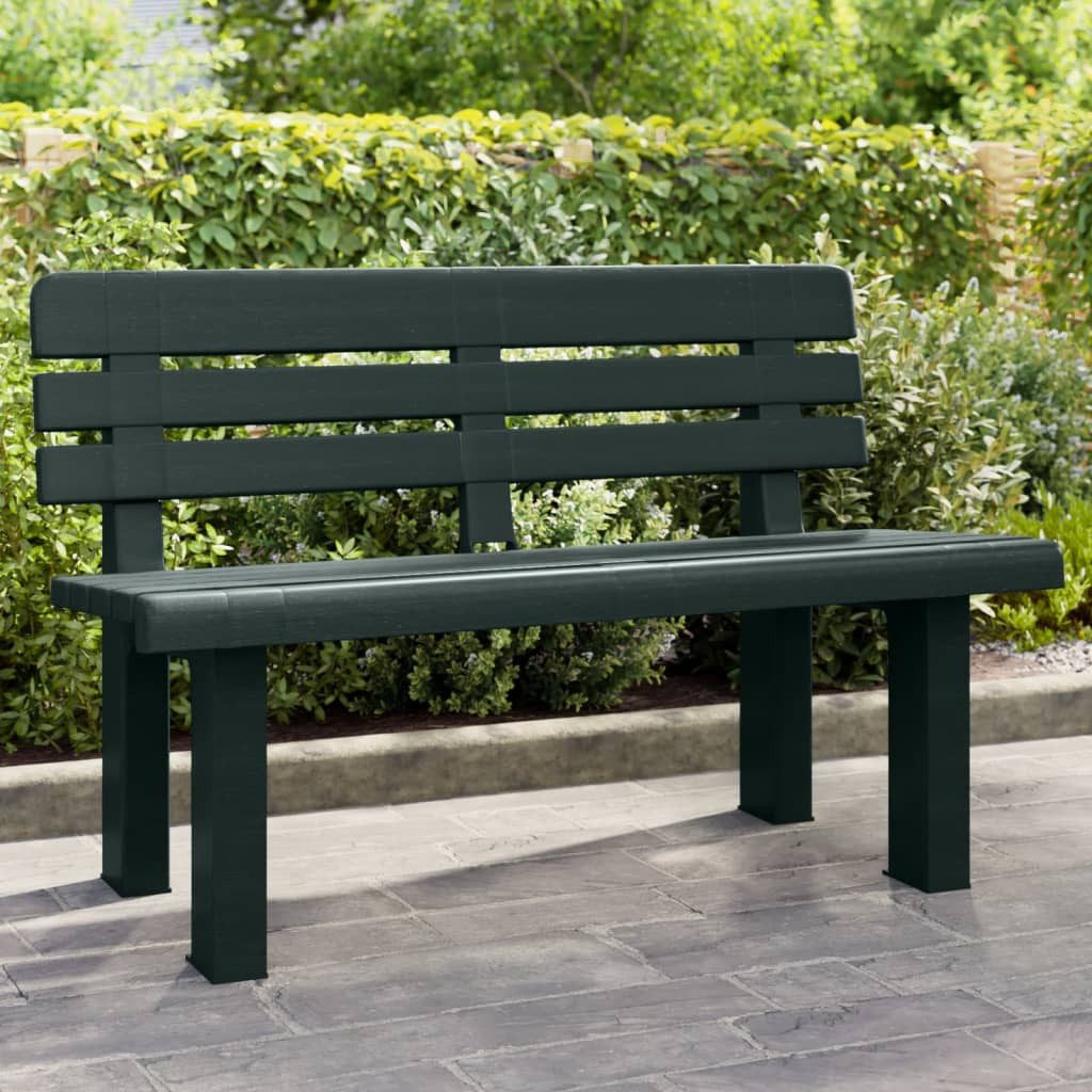 furnicato Gartenbank Polypropylen 110 x 52 x 71 cm Grün, Hitzebeständige Sitzbank mit bequemer Rückenlehne für die Veranda
