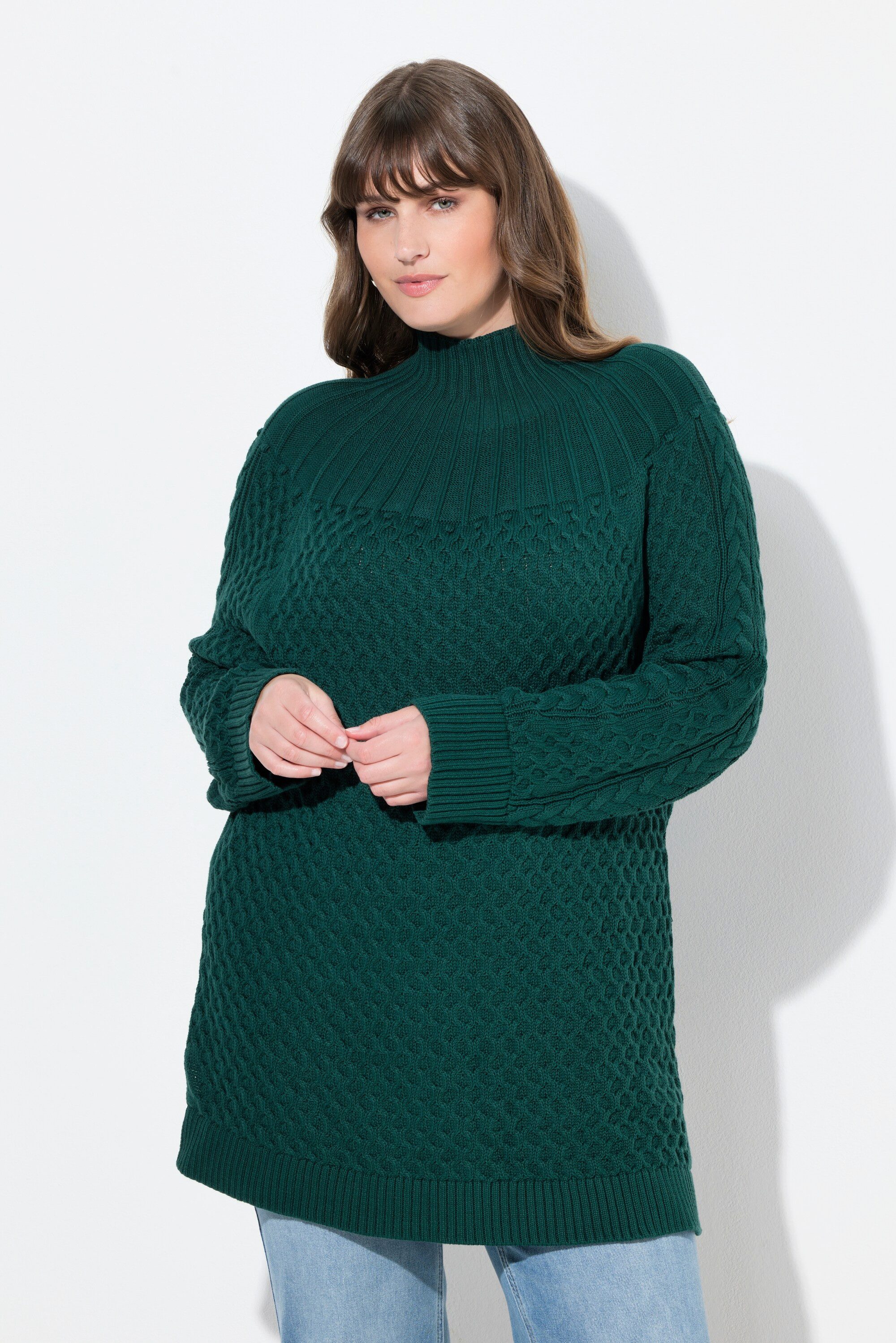 Ulla Popken Strickpullover Pullover Strickmuster Stehkragen Langarm günstig online kaufen