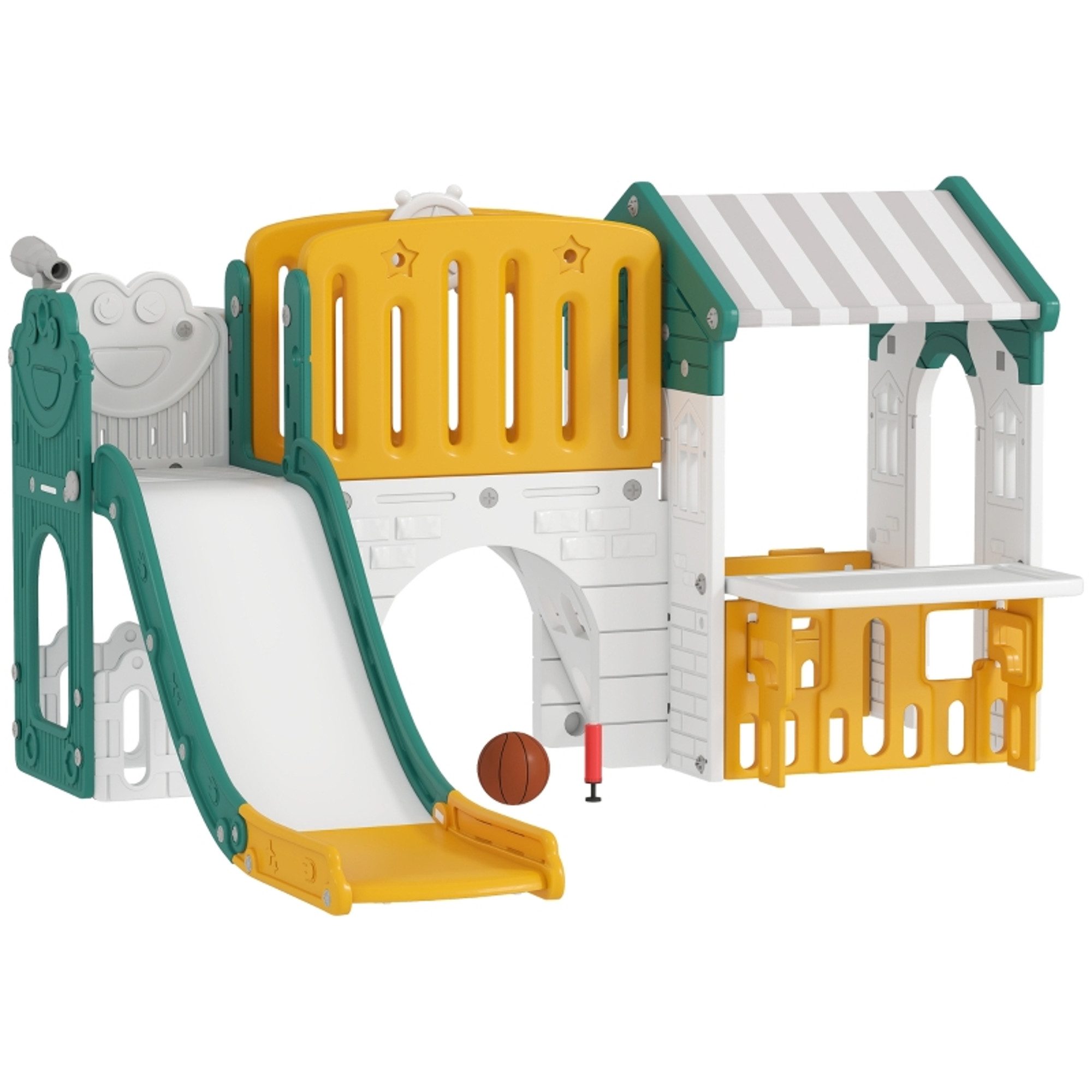 MC Star Rutsche 7-in-1 Kinderrutsche, Indoor-Spielplatz, Klettergerüst, Haus, (Basketballkorb, 1-4 Jahre, Kunststoff, Gelb+Grün)