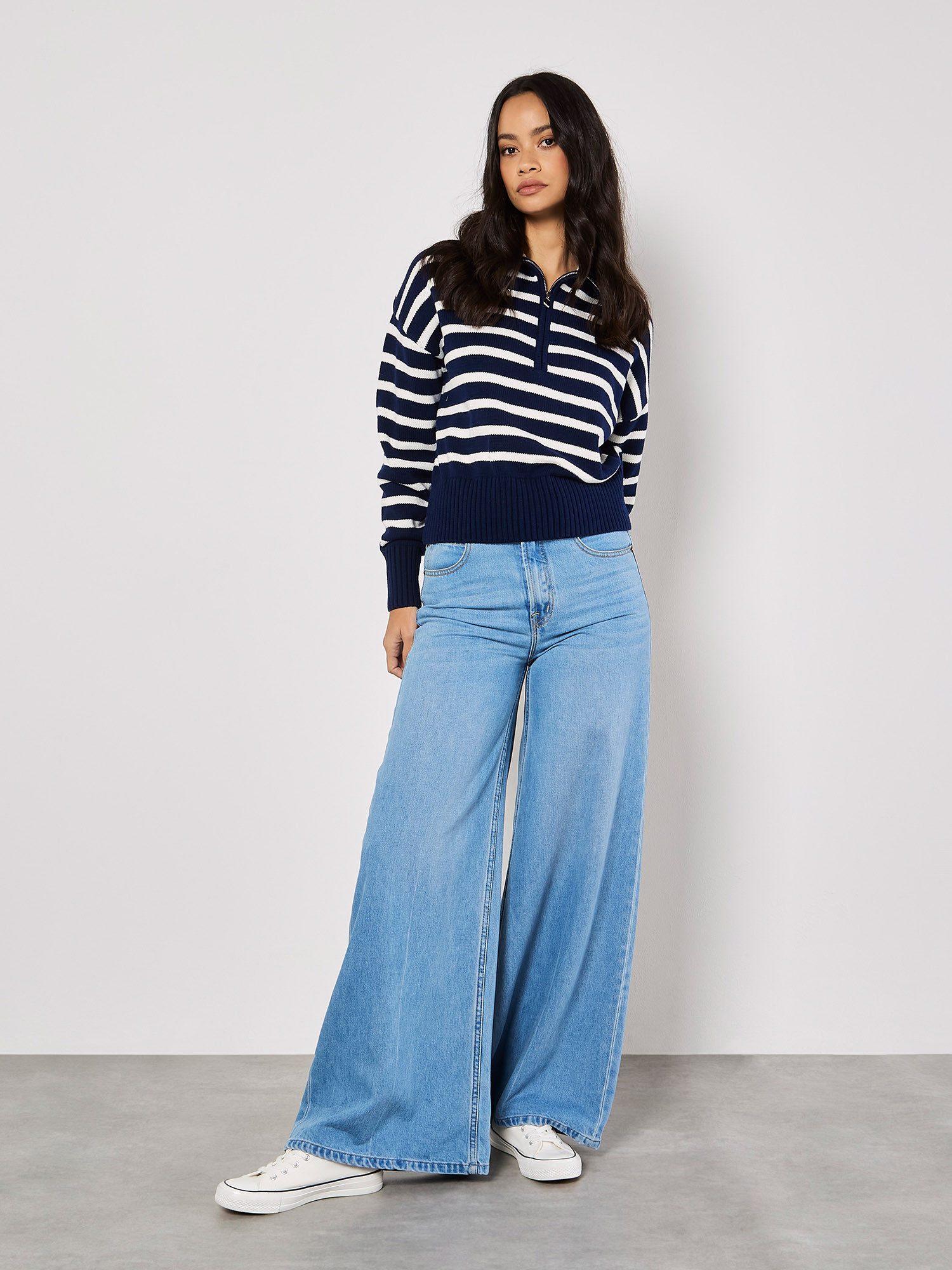 Apricot Strickpullover Streifen-Pullover mit Reißverschluss günstig online kaufen