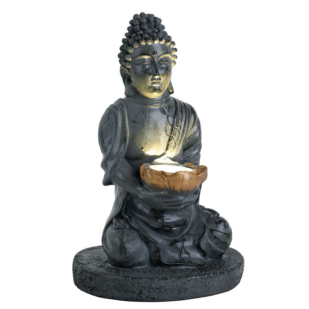 etc-shop LED Dekofigur, LED-Leuchtmittel Leuchte LED fest Solarlampe Kunststoff verbaut, beleuchtete Lampe Buddha Skulptur