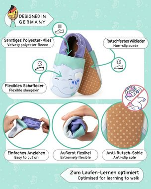 Corimori Baby-Schuhe Lauflernschuhe Krabbelschuhe Echt-Leder Mädchen Jungen Lauflernschuh (Packung) Süße Lauflernschuhe, Lederschuhe, Barfußschuhe, Elefant, 0-6 Monate