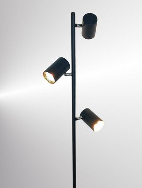 TRANGO LED Stehlampe, 3-flammig 1530A Leselampe schwenkbar *SUN* inkl. 3x 4.8W 3-Stufen dimmbar GU10 LED Leuchtmittel 3000K warmweiß in Schwarz-matt, ca. H:150cm Stehleuchte Lampenspots, Bürolampe, Standlampe