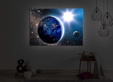 lightbox-multicolor LED-Bild Erde im Weltall front lighted / 60x40cm, Leuchtbild mit Fernbedienung