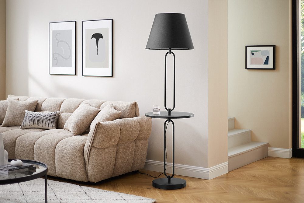 riess-ambiente Stehlampe SERVANT 175cm schwarz -Metall, Stoff, Tischablage, rund, Beistelltisch, Ein-/Ausschalter, ohne Leuchtmittel, Stehlampe mit Ablage - ideal für moderne Wohnzimmer und Schlafzimmer