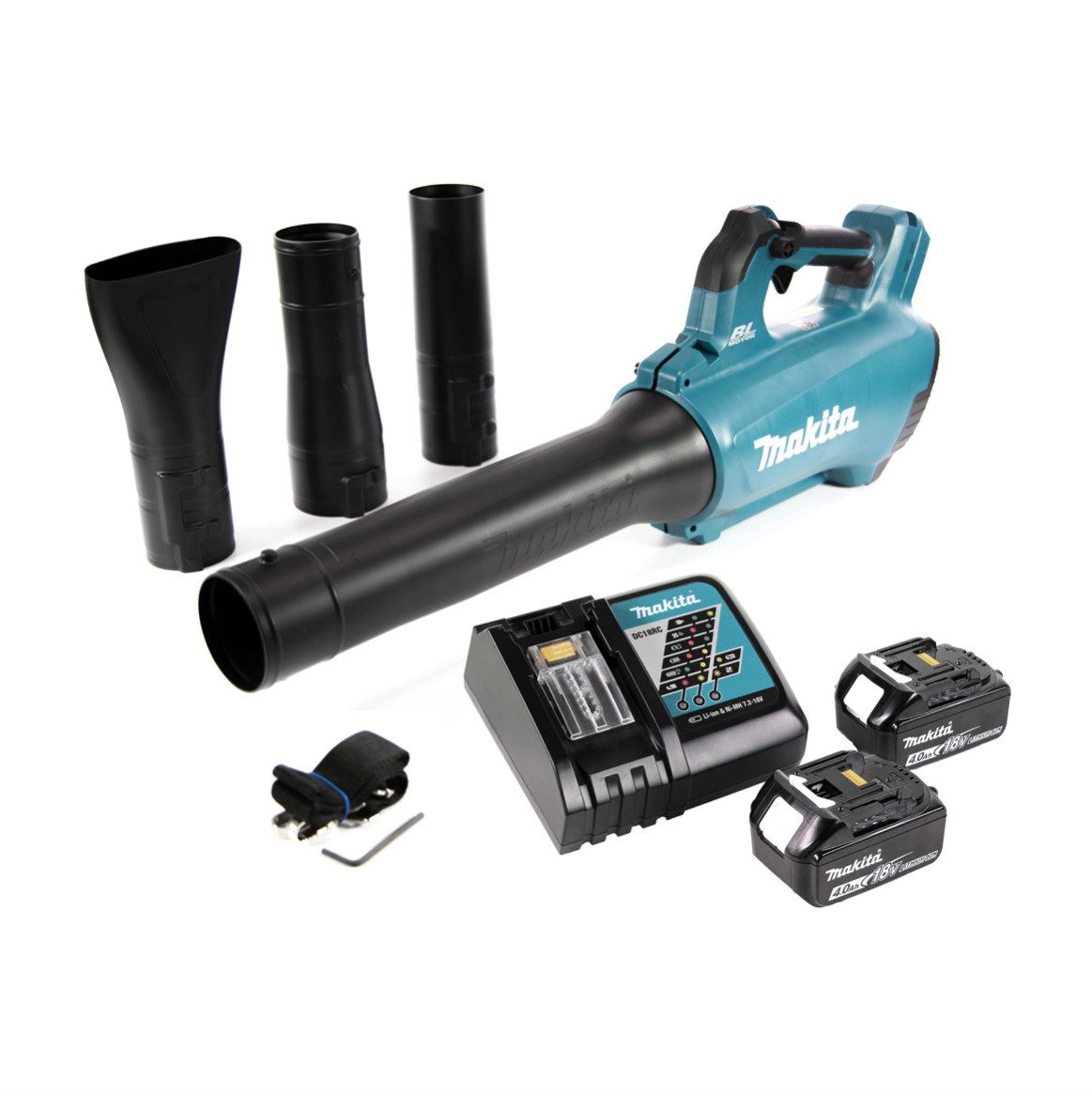 Makita Akku-Laubbläser DUB 184 RM Akku Gebläse 18 V Brushless + 2x Akku 4,0 Ah + Ladegerät