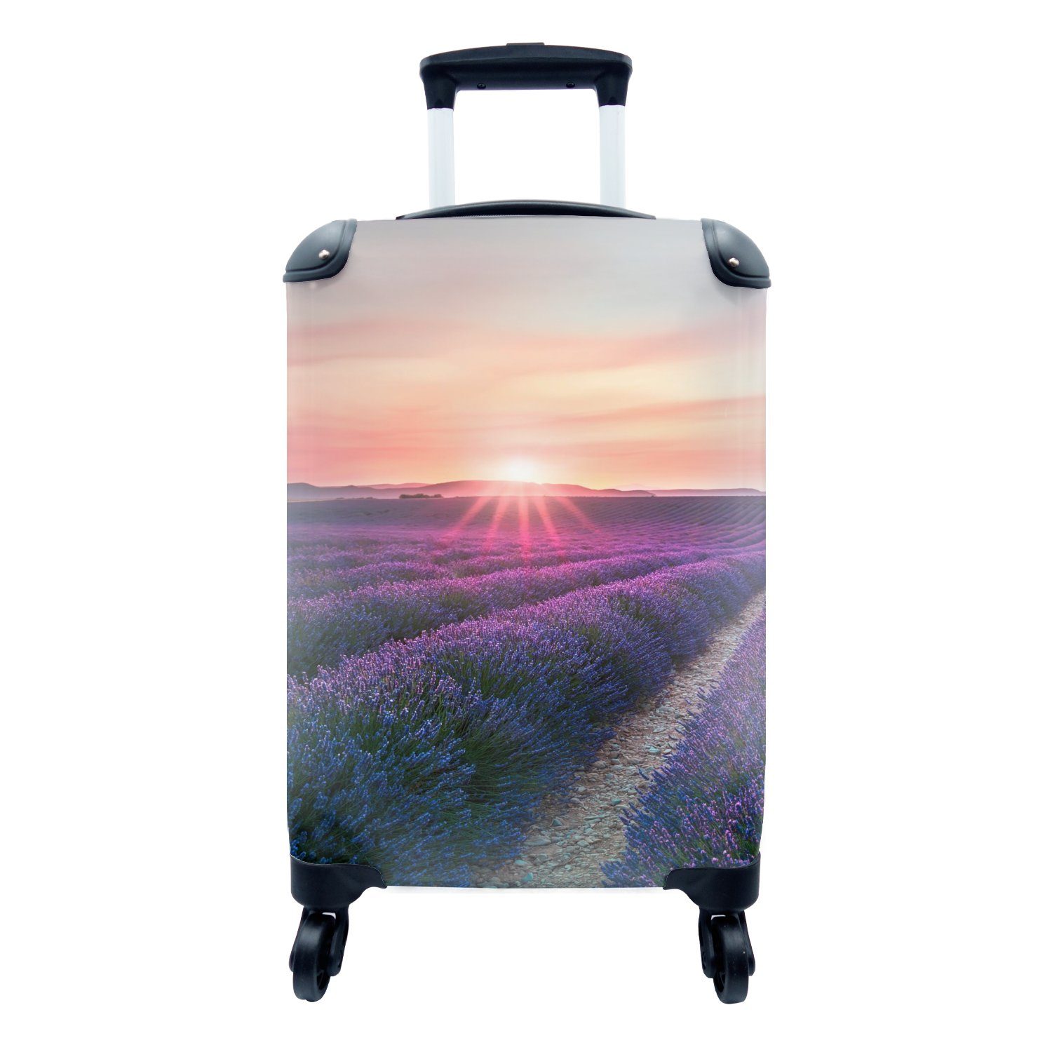 MuchoWow Handgepäckkoffer Lavendel - Lila - Blumen - Himmel, 4 Rollen, Reisetasche mit rollen, Handgepäck für Ferien, Trolley, Reisekoffer