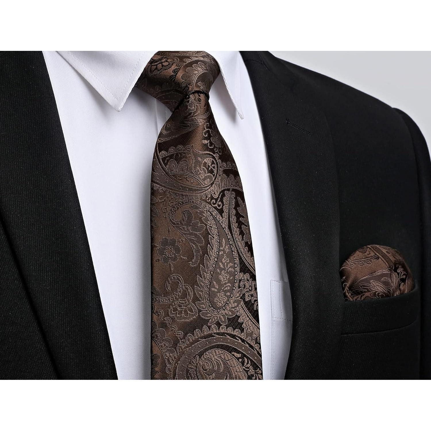LuxusKollektion Krawatte Krawattenset Herren Paisley Kariert B1 Braun Einheitsgröße