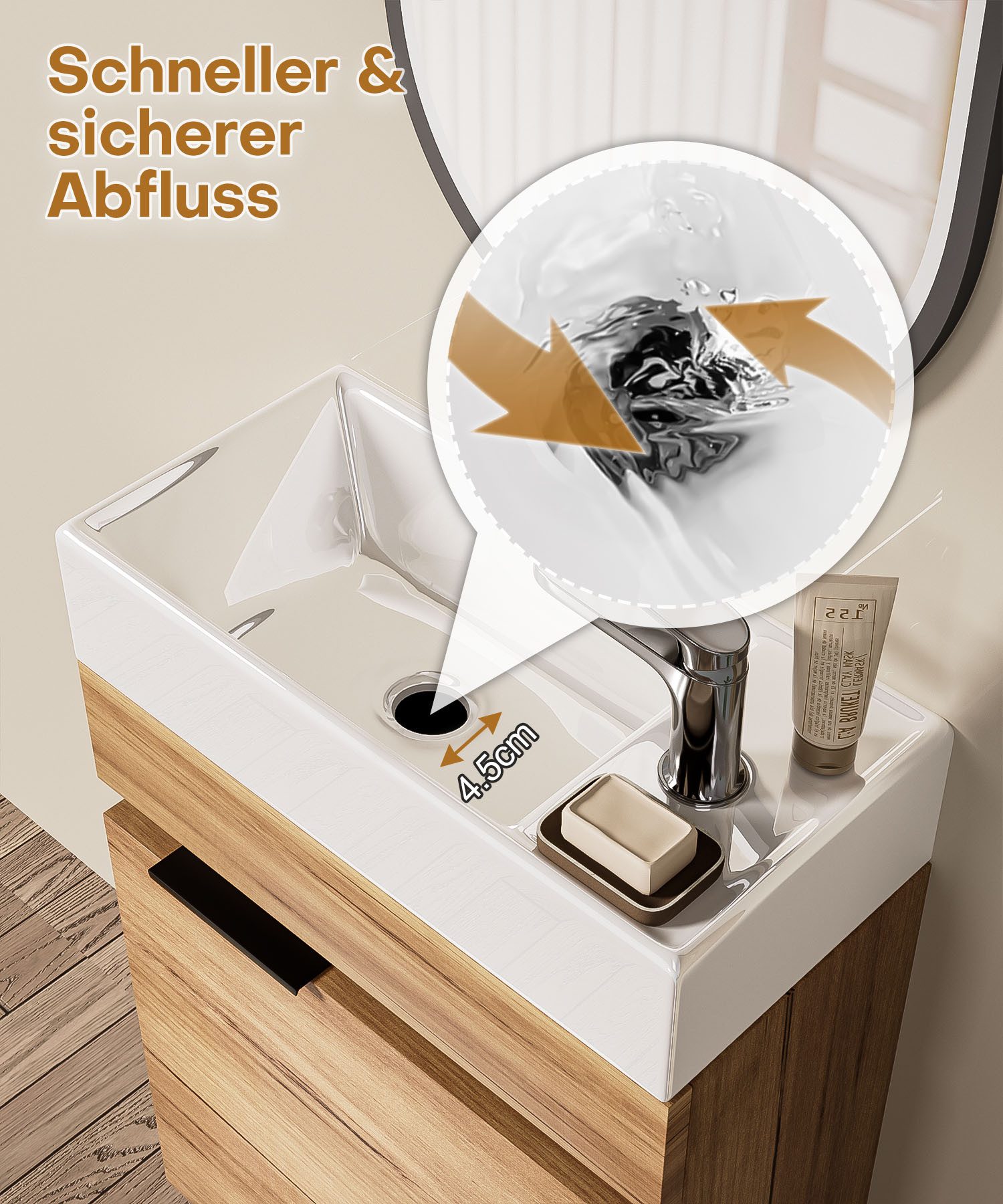 Yorbay Waschtisch Badmöbel Set mit Keramikbecken (Breite 41cm), Kompakter Unterschrank mit Waschbecken, Ideal für kleine Badezimmer – Bild 5 von 5