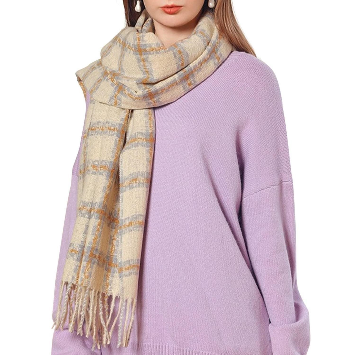 LuxusKollektion Kaschmirschal Damen Schal Kaschmirimitat Kariert 60x180cm Hellkhaki, (1-St)