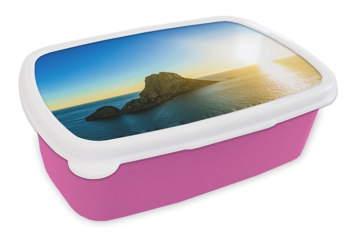 MuchoWow Lunchbox Sonnenuntergang in Es Vedra, Kunststoff, (2-tlg), Brotbox für Erwachsene, Brotdose Kinder, Snackbox, Mädchen, Kunststoff rosa
