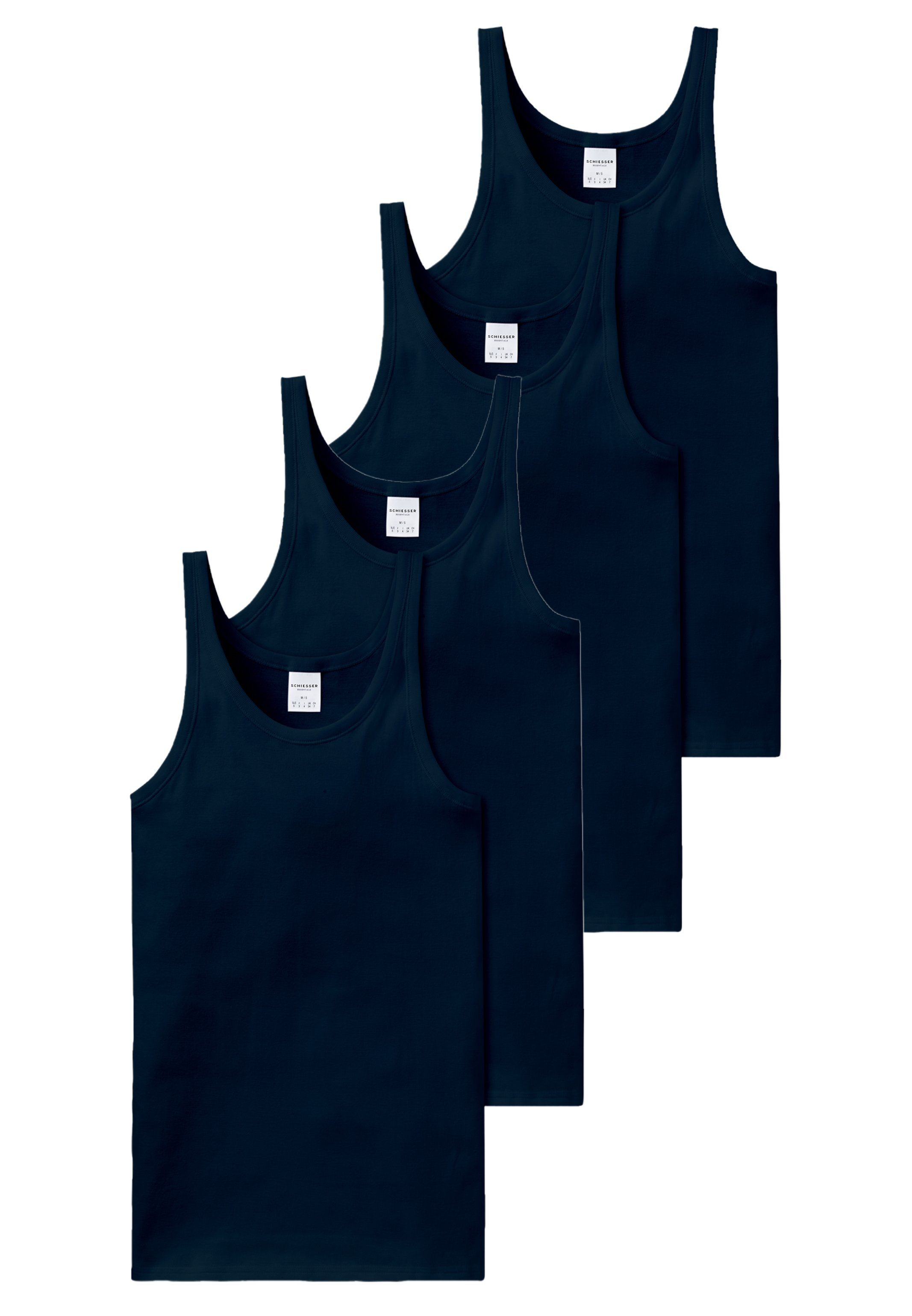 Schiesser Unterhemd 4er Pack Cotton Essentials Feinripp (Spar-Set, 4-St) Unterhemd / Tanktop - Baumwolle - Strapazierfähig Navy