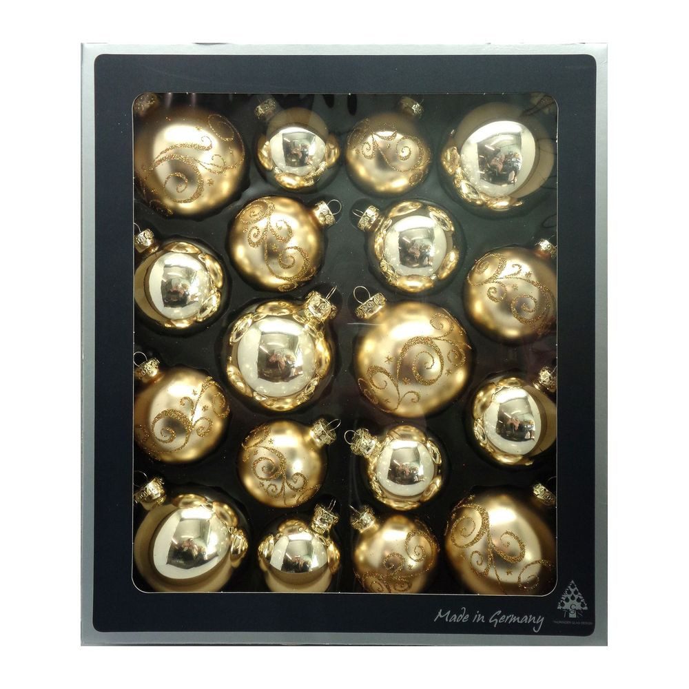 Thüringer Glasdesign Christbaumschmuck Weihnachtskugel Set Honig/hellgold 18teilig honig/hellgold 20 Teile