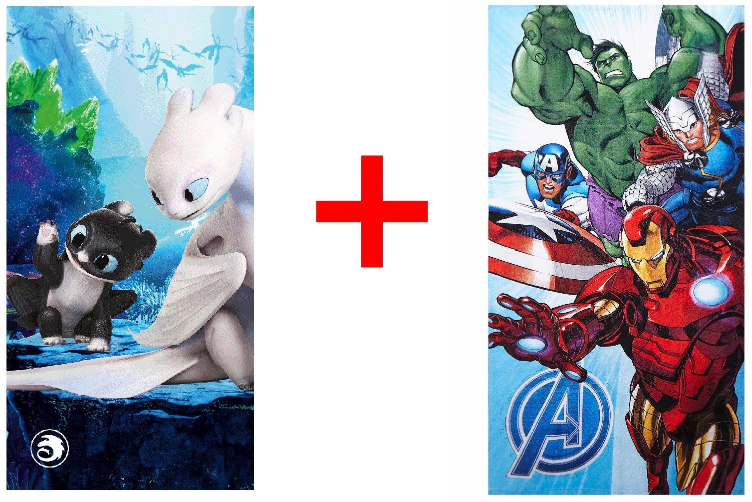 Jerry Fabrics Badetücher Drachen zähmen leicht gemacht + Avengers Handtuch-Set 70x140cm, Frottee (2-St)