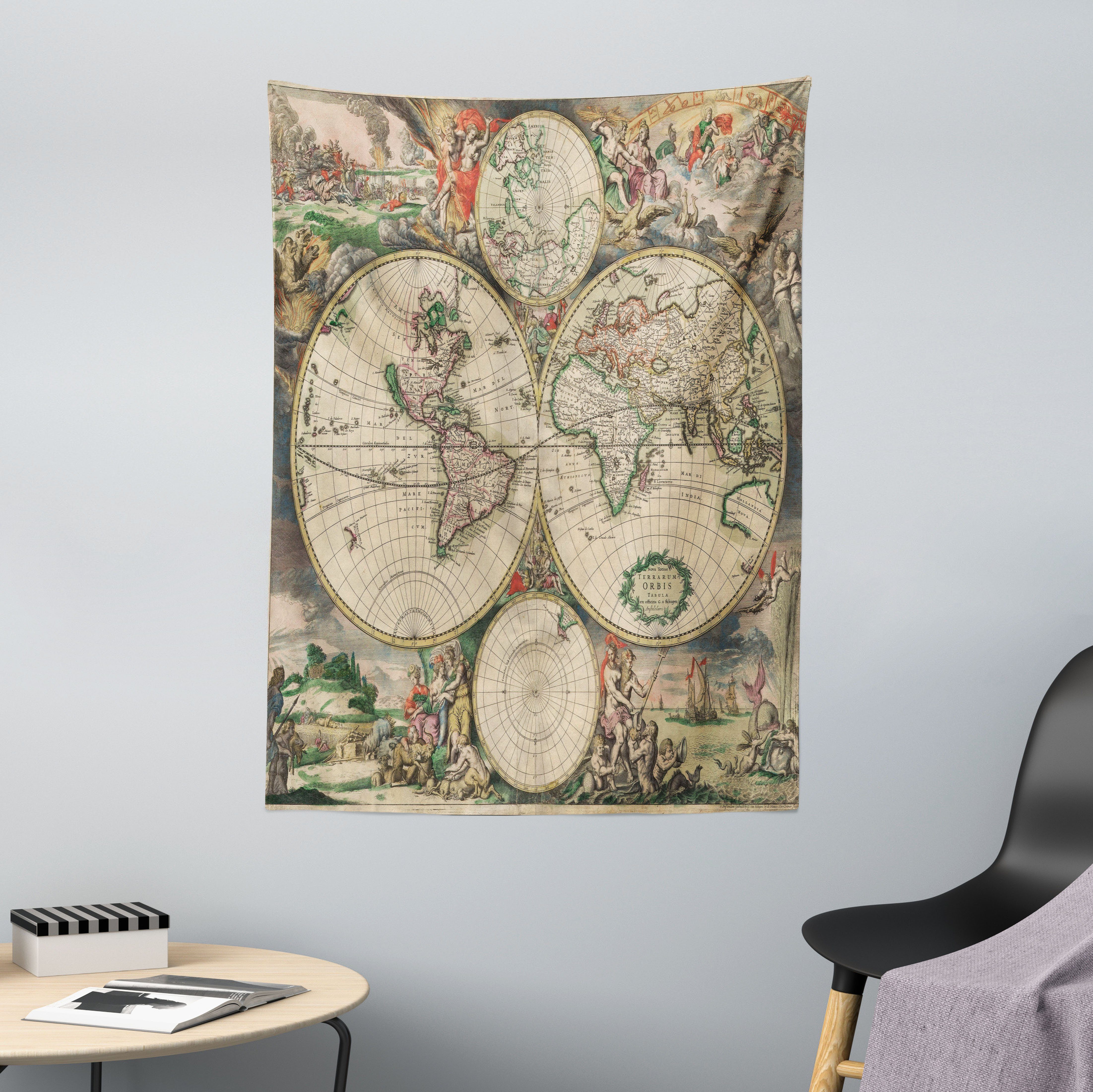 Wandteppich aus Weiches Mikrofaser Stoff Für das Wohn und Schlafzimmer, Abakuhaus, rechteckig, Weltkarte Antike Klassiker