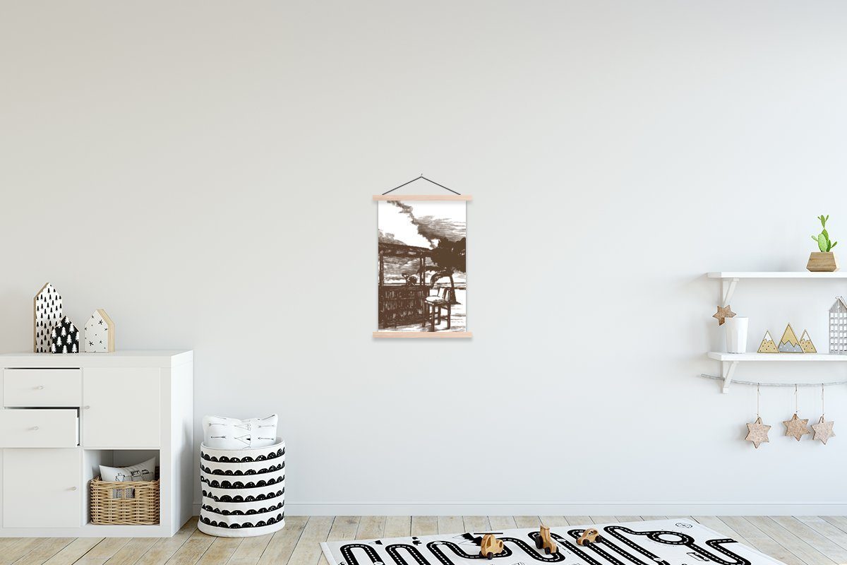 MuchoWow Poster Strand - Hütte - Palme, (1 St), Posterleiste, Textilposter für Wohnzimmer, Bilderleiste, Magnetisch