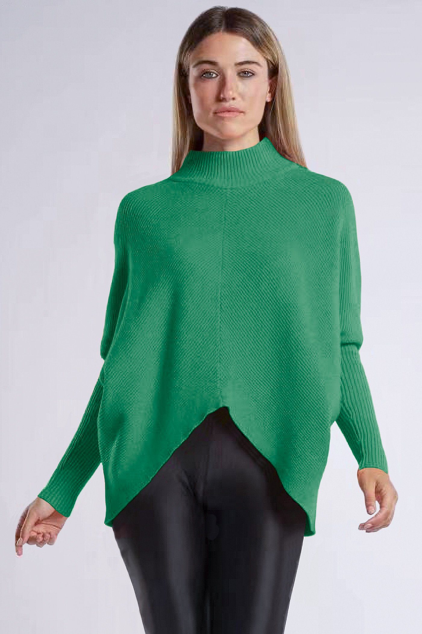 PEKIVESSA Strickpullover Oversized Rippstrick Pullover Damen Fledermausärmel (1-tlg) hinten länger smaragdgrün