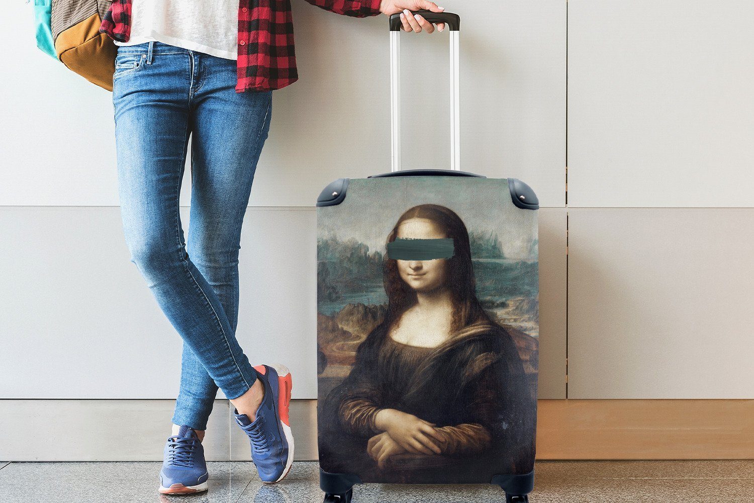 Grün, Rollen, Mona rollen, für - Handgepäck da 4 Trolley, Lisa mit Vinci Leonardo Handgepäckkoffer Reisetasche - Reisekoffer MuchoWow Ferien,