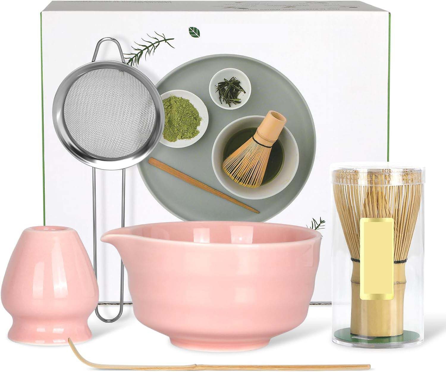 Agger Teeservice Keramik Matcha-Schale und Matcha-Rührbesen-Set, 5-teilig