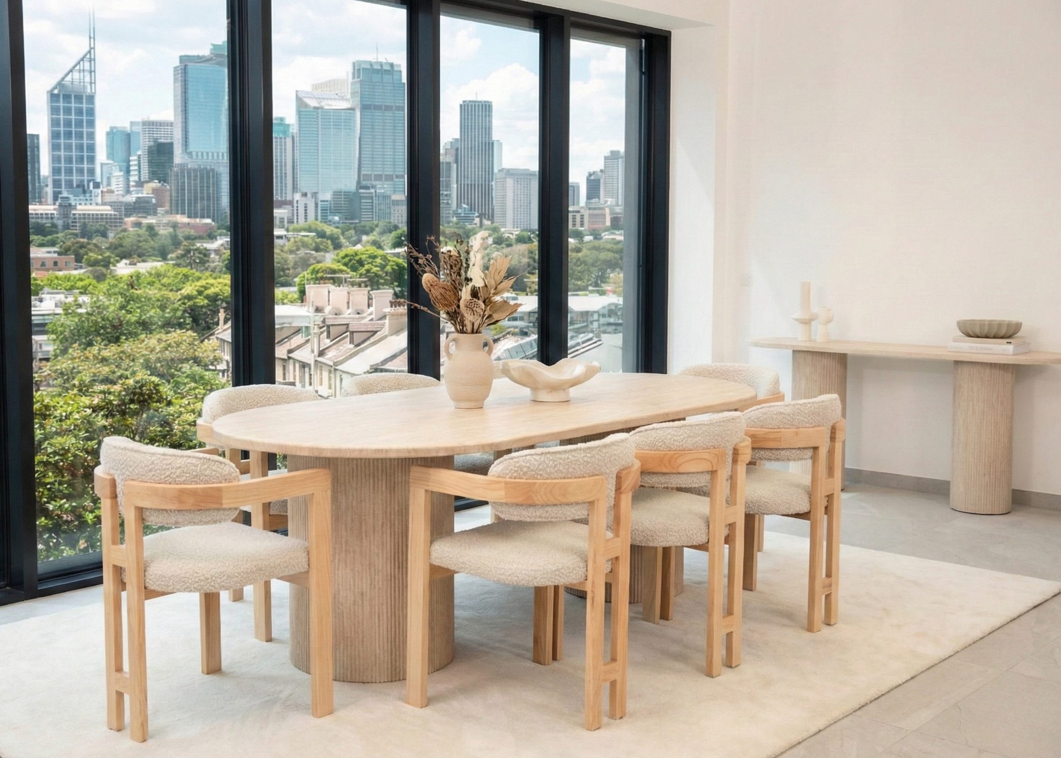 alesvelt Esstisch Trivento oval massive Tischplatte im Travertin Design Säulenstil (1-Tisch), Tischbeine im Säulenstil, 200x100x75cm