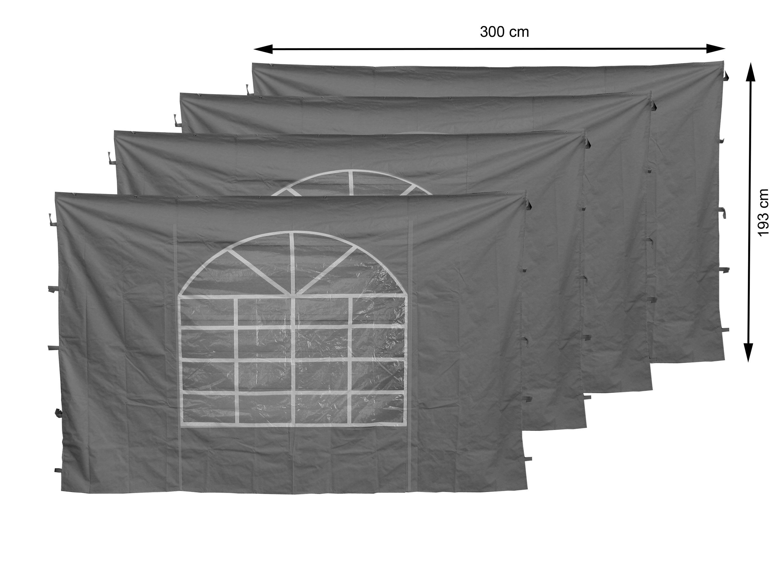 Quick Star Pavillonseitenteil 4 Seitenteile mit PVC Fenster 300x195cm Grau, 300x193 cm, 4 Seitenteile mit PVC Fenster 300x193cm Grau, Passend für Pavillons der Größe 3x3 Meter und Sahara Pavillon 3x3m