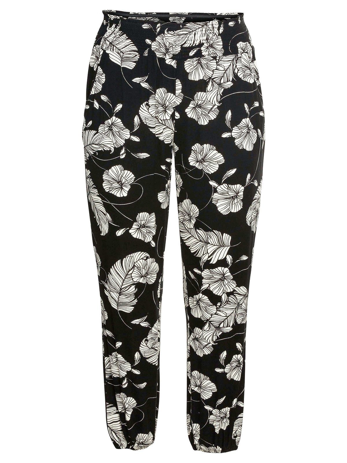 Schlupfhose Sheego schwarz-weiß Große Größen Joggpants-Stil, mit im Alloverprint
